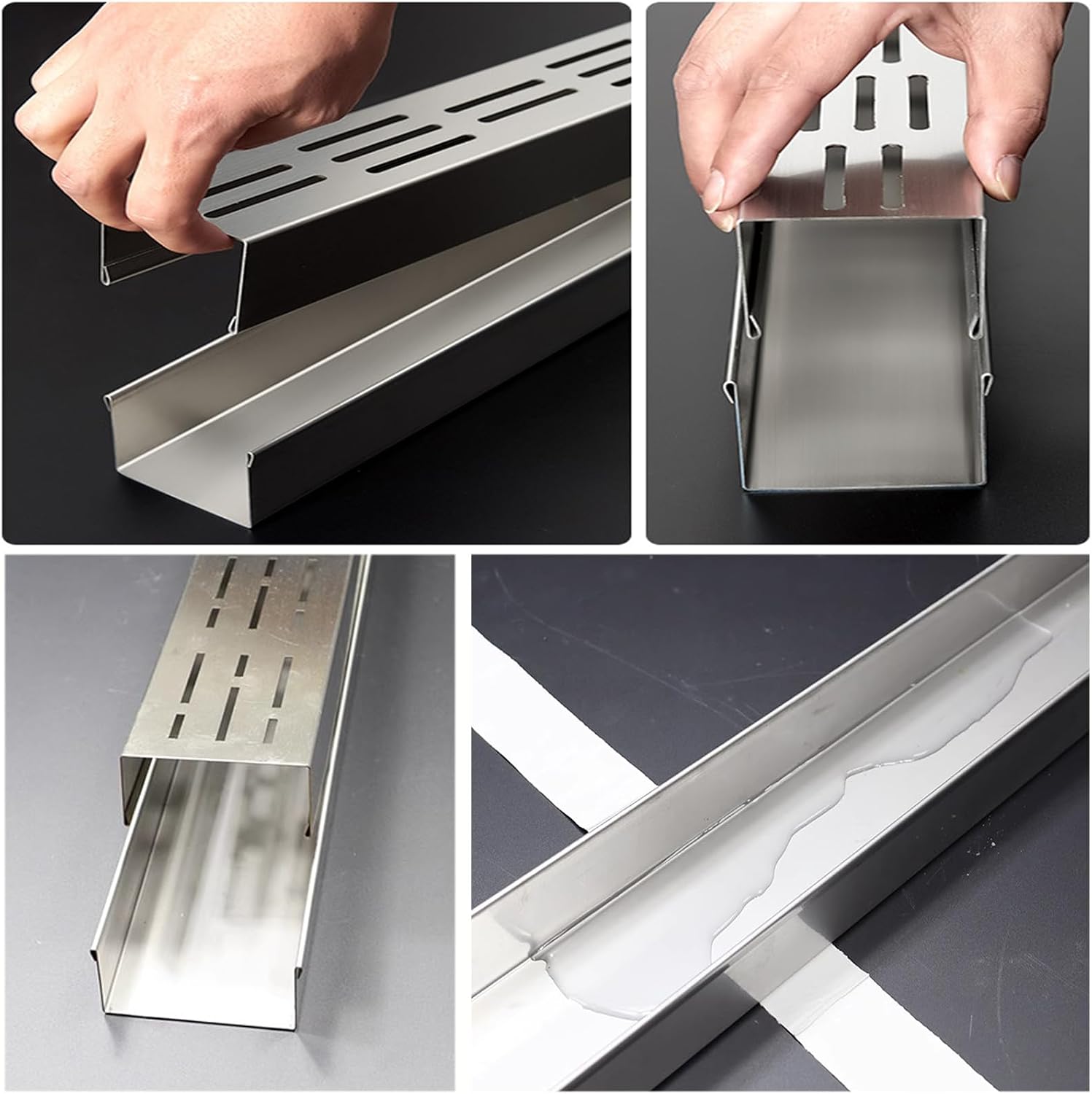 2PCS Narrow Channel Drain Grate, 304 Stainless Steel Trench Drain System with Grate, Outdoor Shallow Channel Drainage Kit for Yard, Patio, Driveway Garage (39.4' Lx3.94 Wx1.97 H)