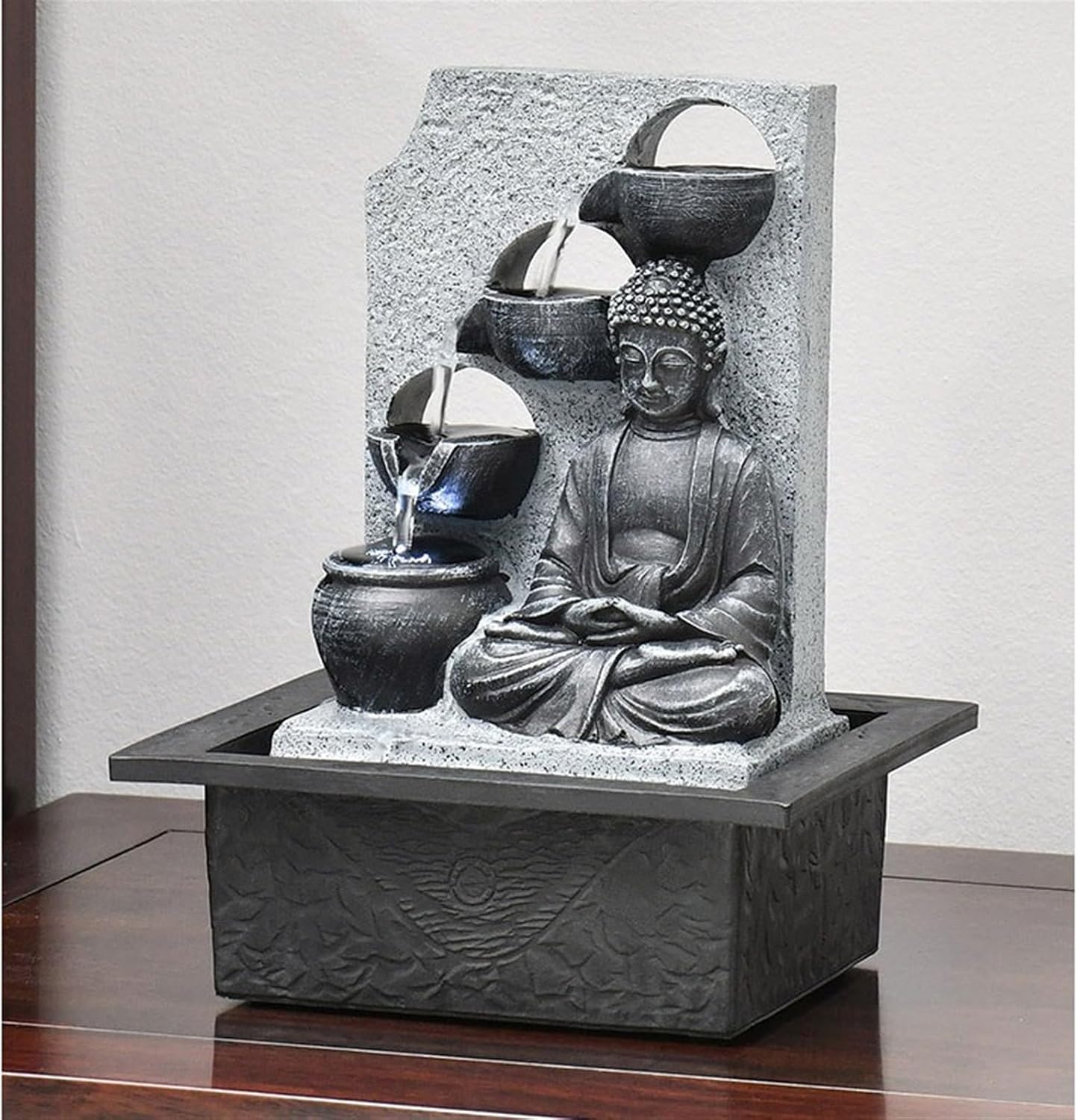 GLigeT Tabletop Fountain Zen Buddha Fountain Ornament Desktop Decoration Circular Water Fountain Office Desktop Water Landscape Decoration Water Fountain Decor