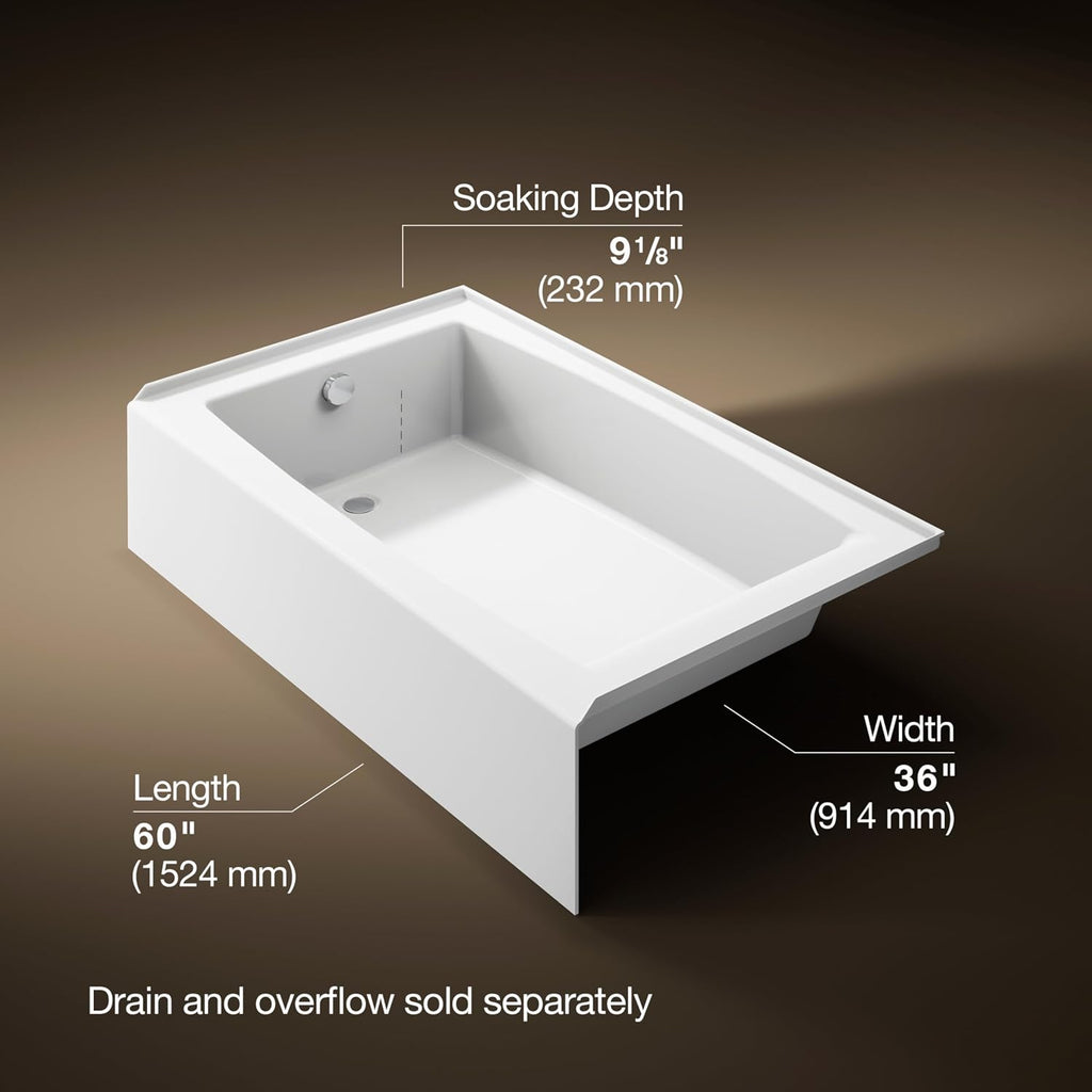 Kohler K-26107-LA-0 Entity 60' x 36' Alcove Bath, Left Drain, White