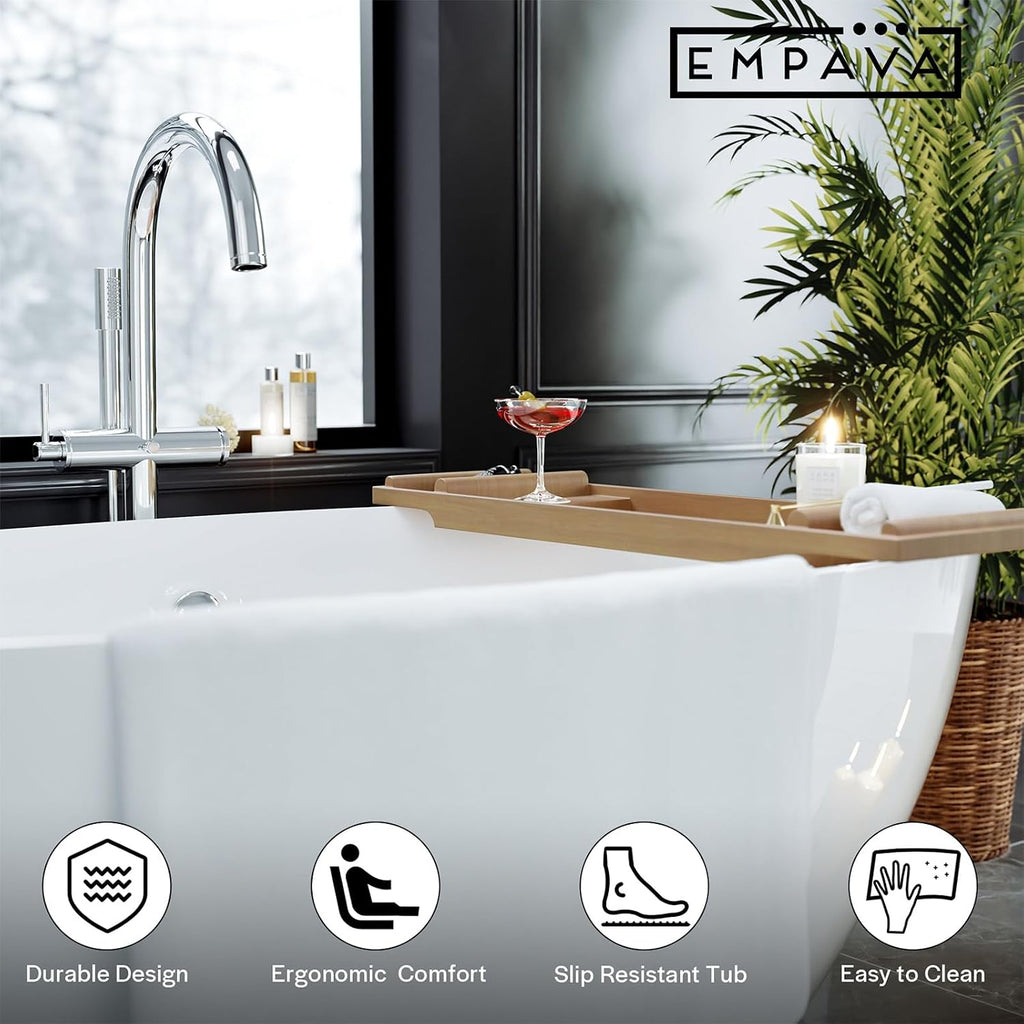 Empava Freestanding Bathtub, 71' Soaking Tub with Center Drain & Overflow – Acrylic Tub, Non-Slip Flat Bottom, Glossy White, cUPC Certified