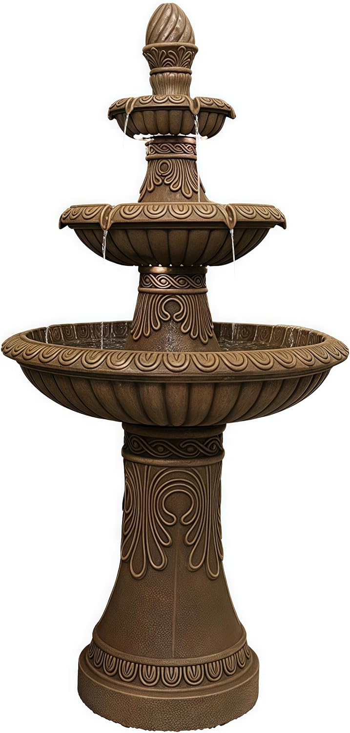 Top Outdoor Water Fountain Outside, Garden Water Fountain Decor for Gardens, Landscaping, Patios, Lawns (Brown)