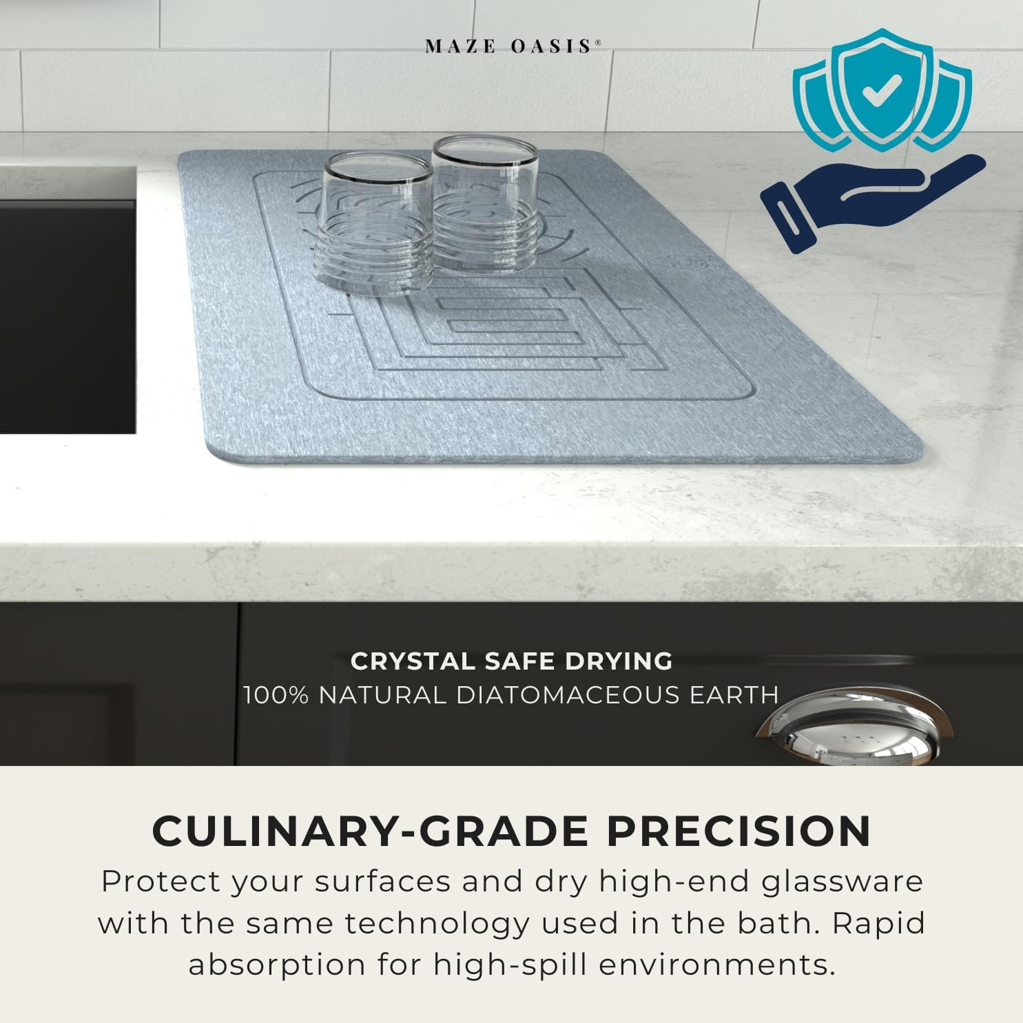 5X Faster Drying - Premium Stone Bath Mat Set - Engineered Design – Diatomaceous Earth Bathroom Mat & Stone Drying Mat for Kitchen Counter – Non Slip, Engraved Airflow – Serenity Ash 2Pc