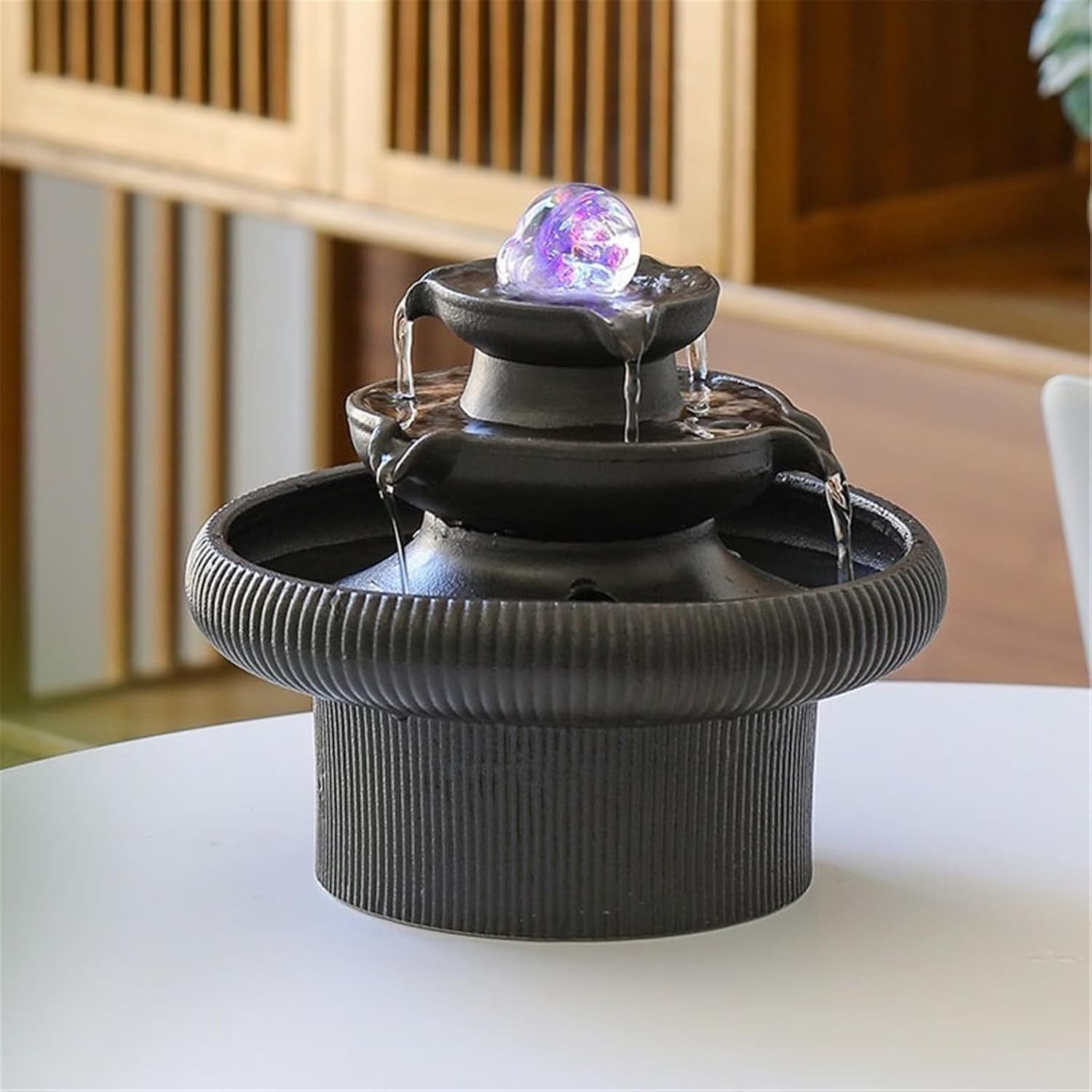 Tabletop Indoor Fountain Tabletop Fengshui Waterfall Office LED Lights Rolling Ball Decor
