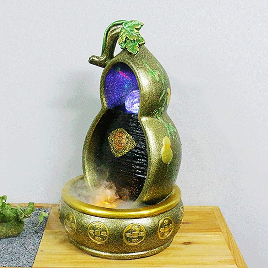 YYDS Tabletop Water Fountains Creative Gourd Water Tabletop Fountain with LED Lights - Falls Indoor Waterfall Feature - Calming and Relaxing Water Sound - Small Indoor Fountain (Color : Natural)