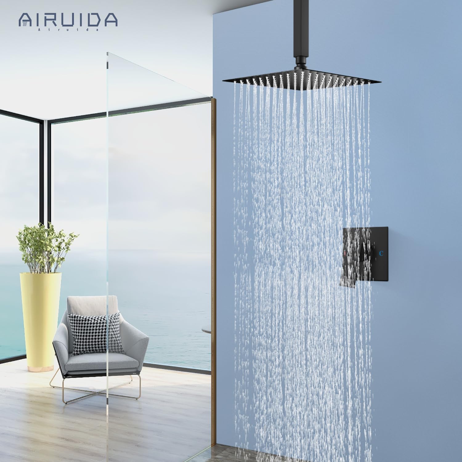 Airuida Bar Sink Faucet Single Hole Single Handle Bathroom Sink Faucet Kitchen Shower Faucet Set and Handle Set Single Function Shower Trim Kit Ceiling Mount Rainfall Shower System