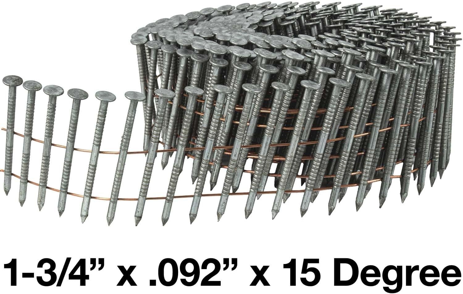 1-3/4' x .092 15° Wire Weld Collated Ring Shank Nails - Galvanized - Siding, Fencing, Roofing, Flooring Nails - Full Box ~3,000 Nails