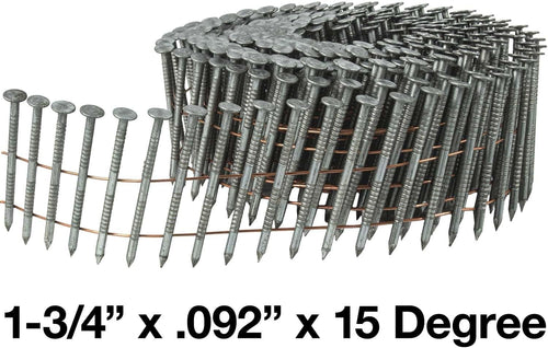 1-3/4' x .092 15° Wire Weld Collated Ring Shank Nails - Galvanized - Siding, Fencing, Roofing, Flooring Nails - Full Box ~3,000 Nails