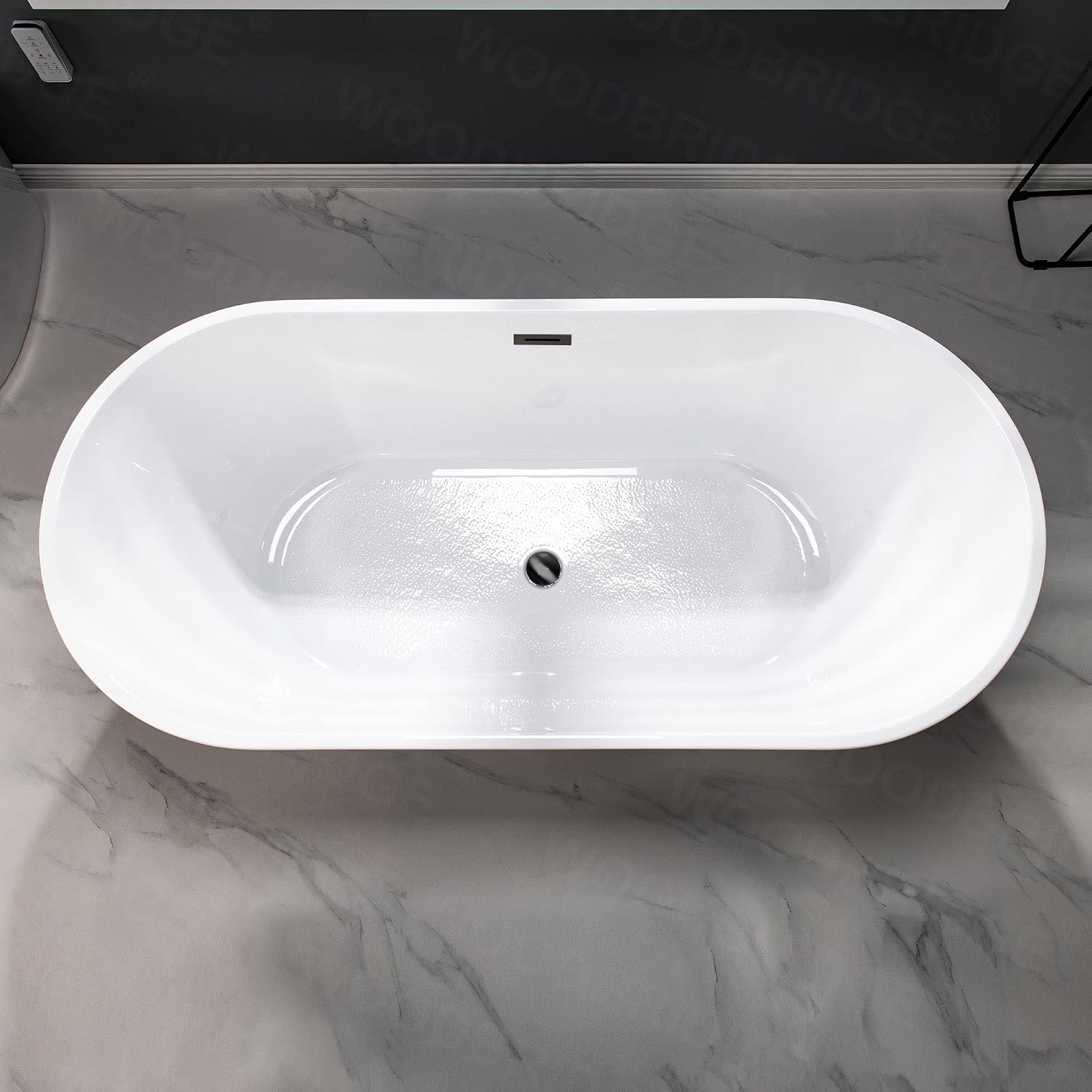 WOODBRIDGE 67' Acrylic Freestanding Bathtub Contemporary Soaking Black Tub with Matte Black Overflow and Drain,Black,B1813MB