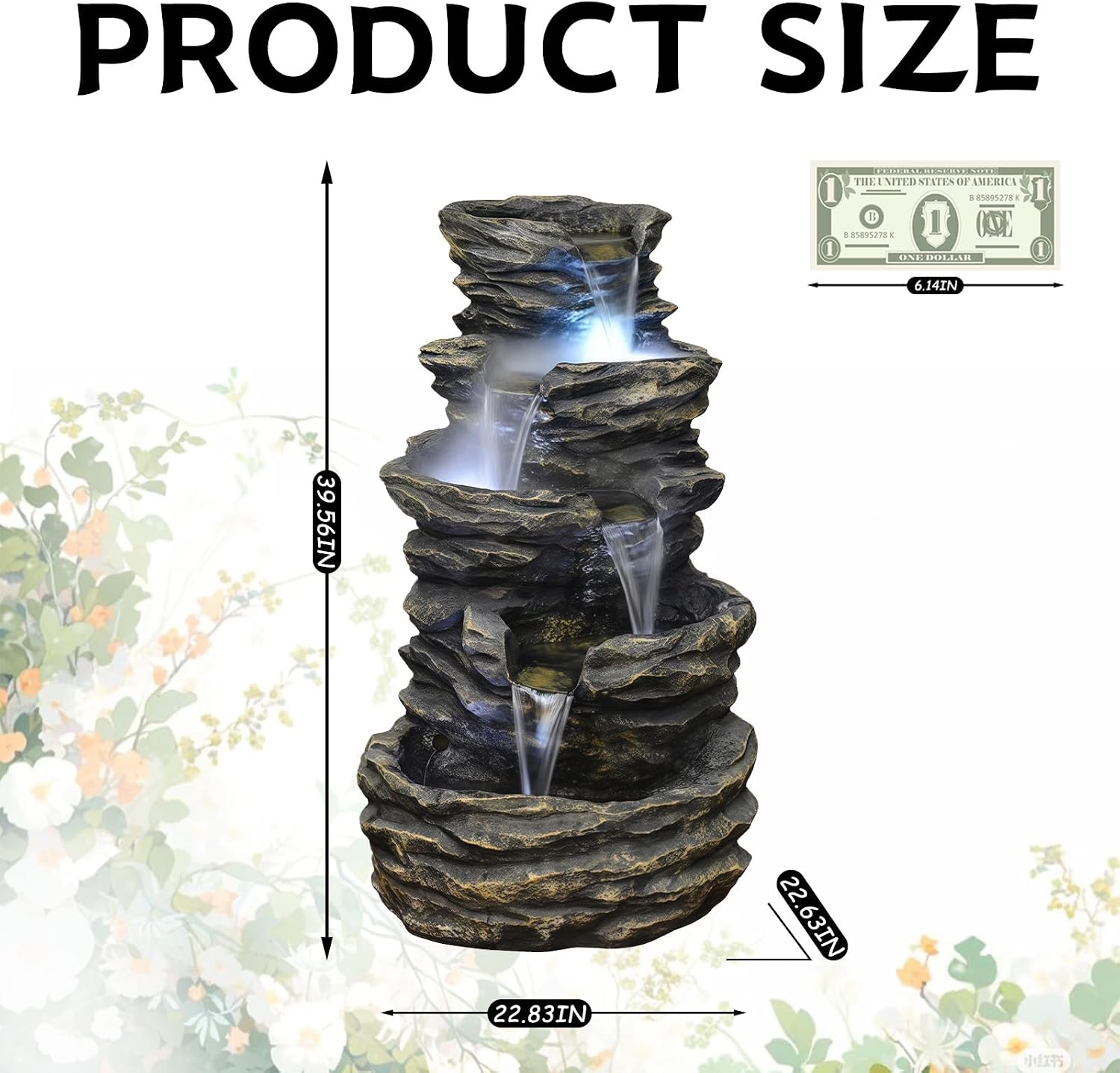 Top Outdoor Water Fountain Outside, Garden Water Fountain Decor for Gardens, Landscaping, Patios, Lawns (Small)