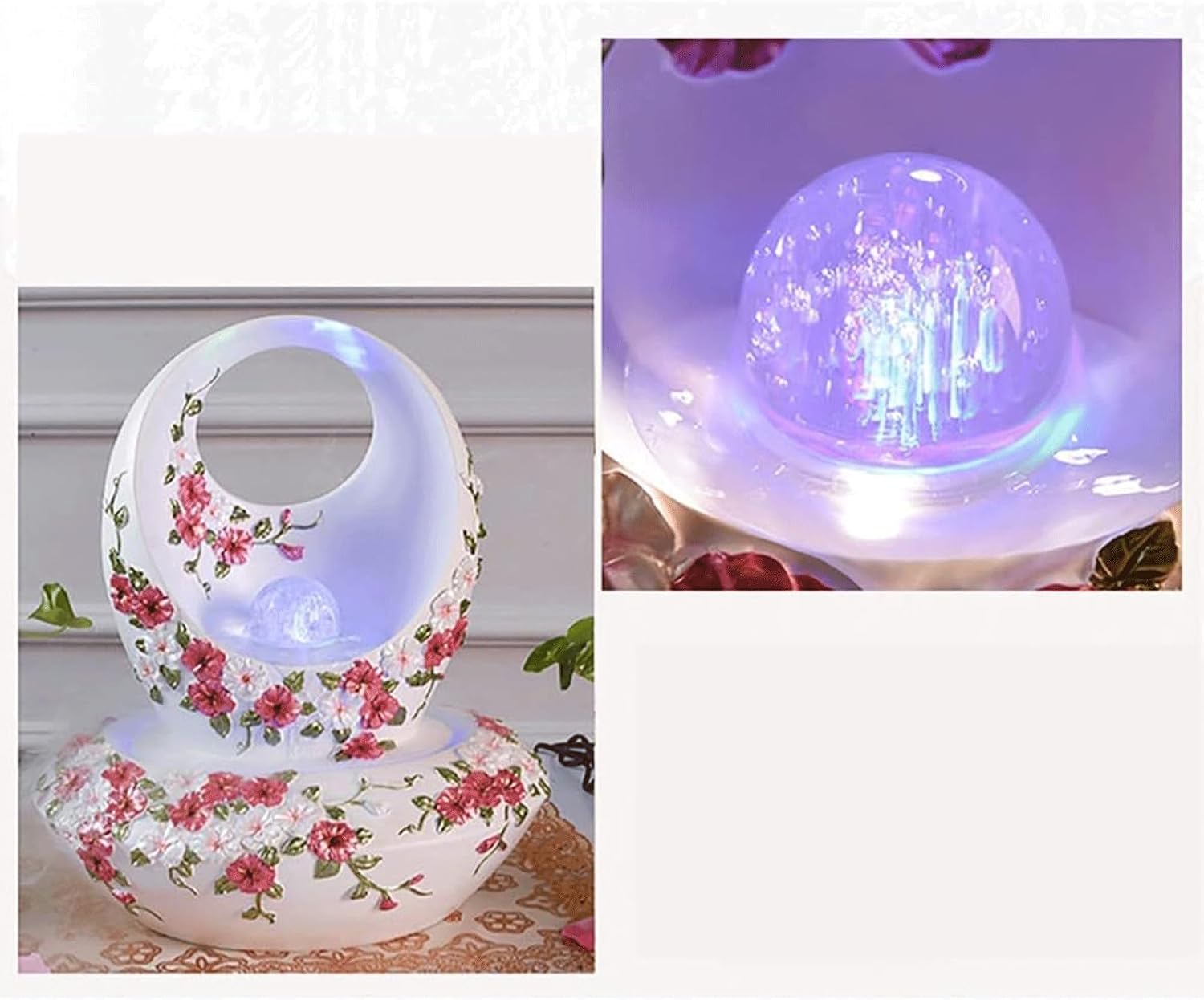 Vintage Fountain, Tabletop Fountain with LED Lights and Humidifier, Water Fountains Soothing Sound Relaxation Meditation,Small-