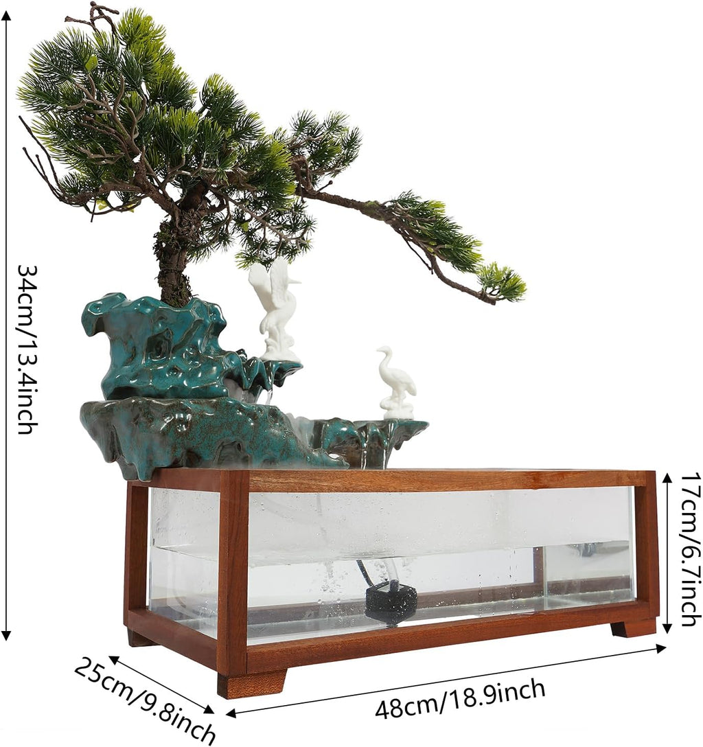 Tabletop Water Fountains Indoor Waterfall with Mist Fake Plants for Feng Shui Wealth Boom Desk Fountain with Fish Tank Pump Atomizer for Meditation in Living Room Bedroom Entrance Yoga Room