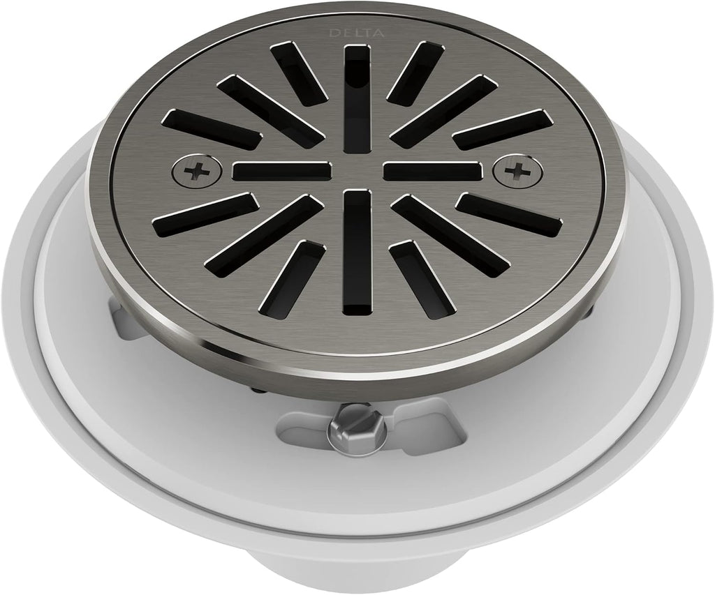 Delta 4 Inch Black Stainless Tile-In Round Shower Floor Drain with Gasket and Removable Drain Gate, Black Stainless DT061411-KS