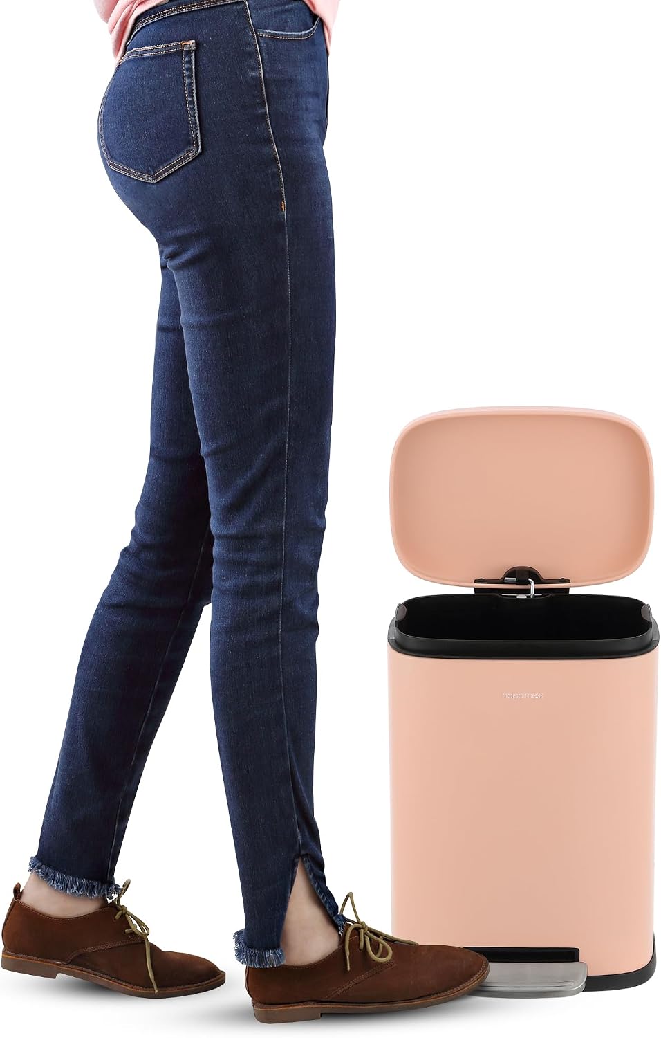 happimess HPM1006G Connor Rectangular 13-Gallon Trash Can with Soft-Close Lid and Free Mini Trash Can, Fingerprint Resistant, Modern, Minimalistic for Home, Kitchen, Office, Bathroom, Flamingo Pink