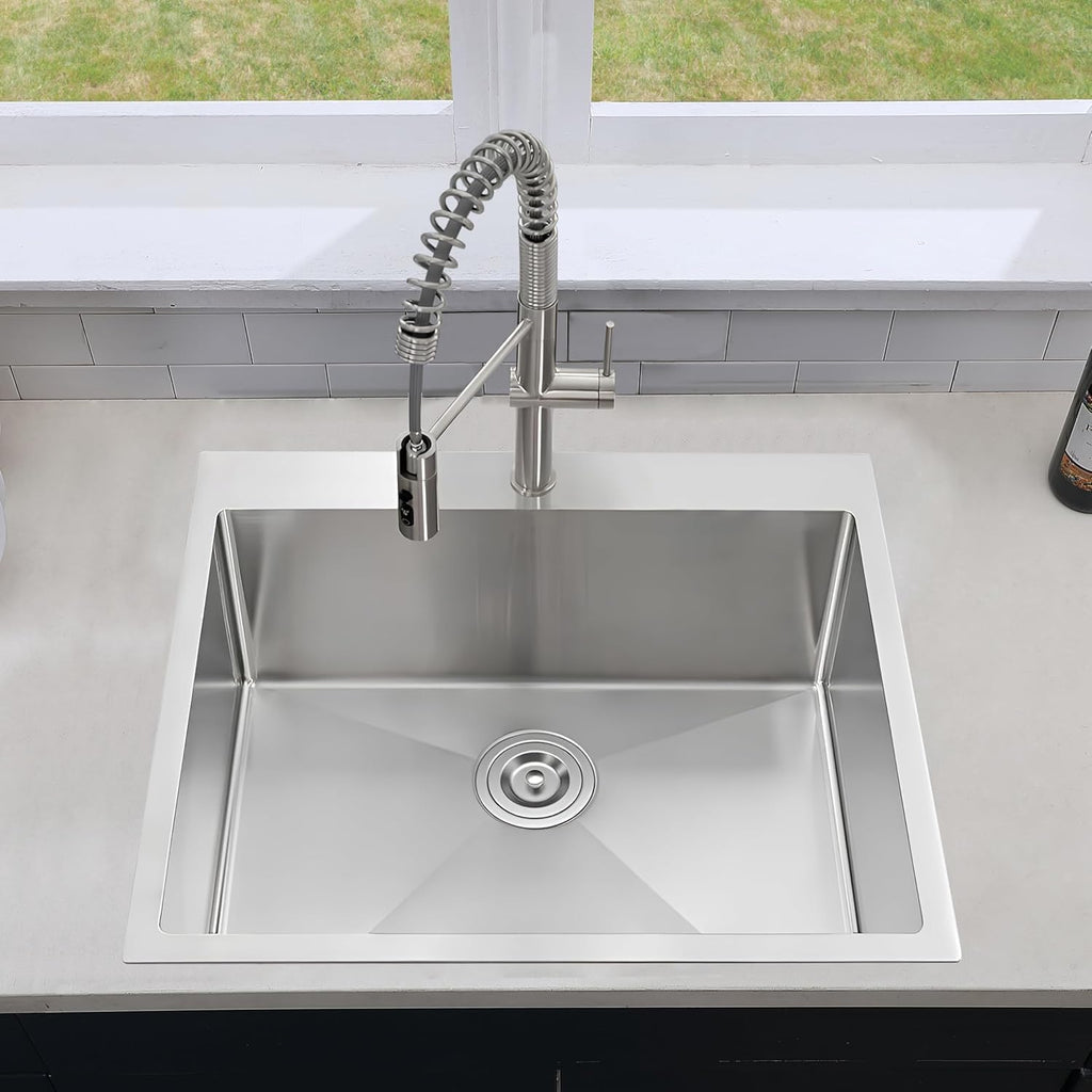 Friho 20×16 inch Drop In Kitchen Sink, 20 inch Stainless Steel Top mount Single Bowl Small Bar Sink, Overmount 16 Gauge Handmade Utility Deep Sinks, Brushed Nickel