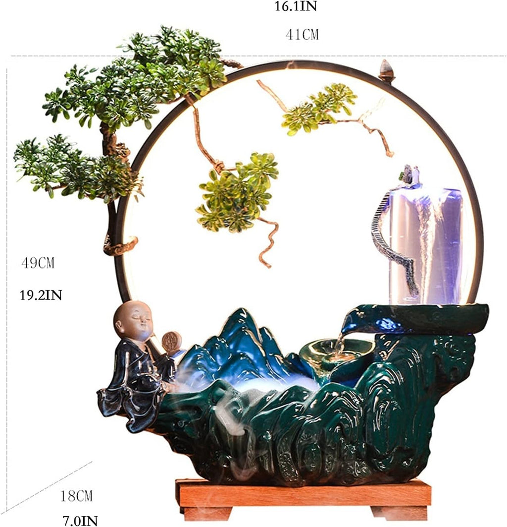 Desktop Fountain Desktop Water Fountain - Tabletop Fountain with Led Lights and Backflow Incense Creative Vortex Circulating Water Desktop Decoration Desktop Founta