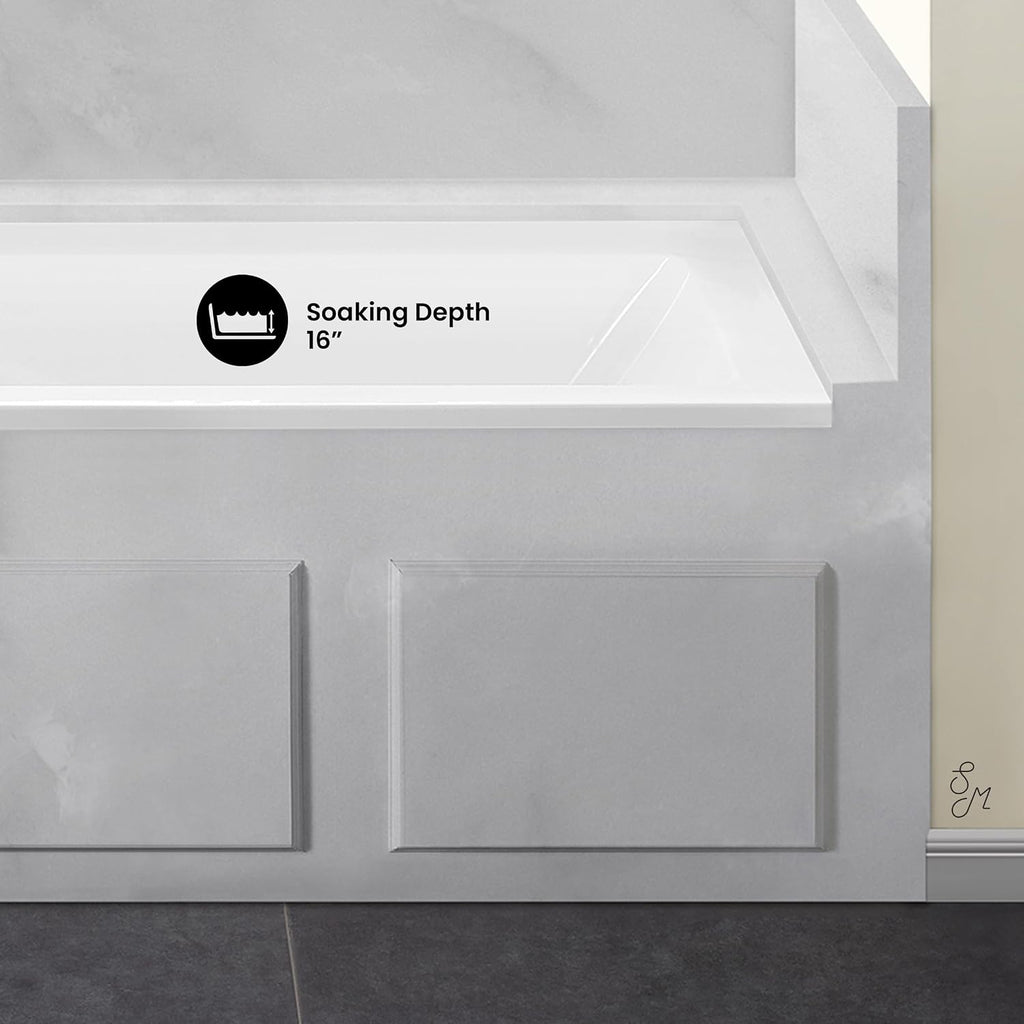 Swiss Madison Voltaire 60 x 30 Left Drain Soaking Alcove Bathtub in Glossy White with Integrated Overflow, Drain Included
