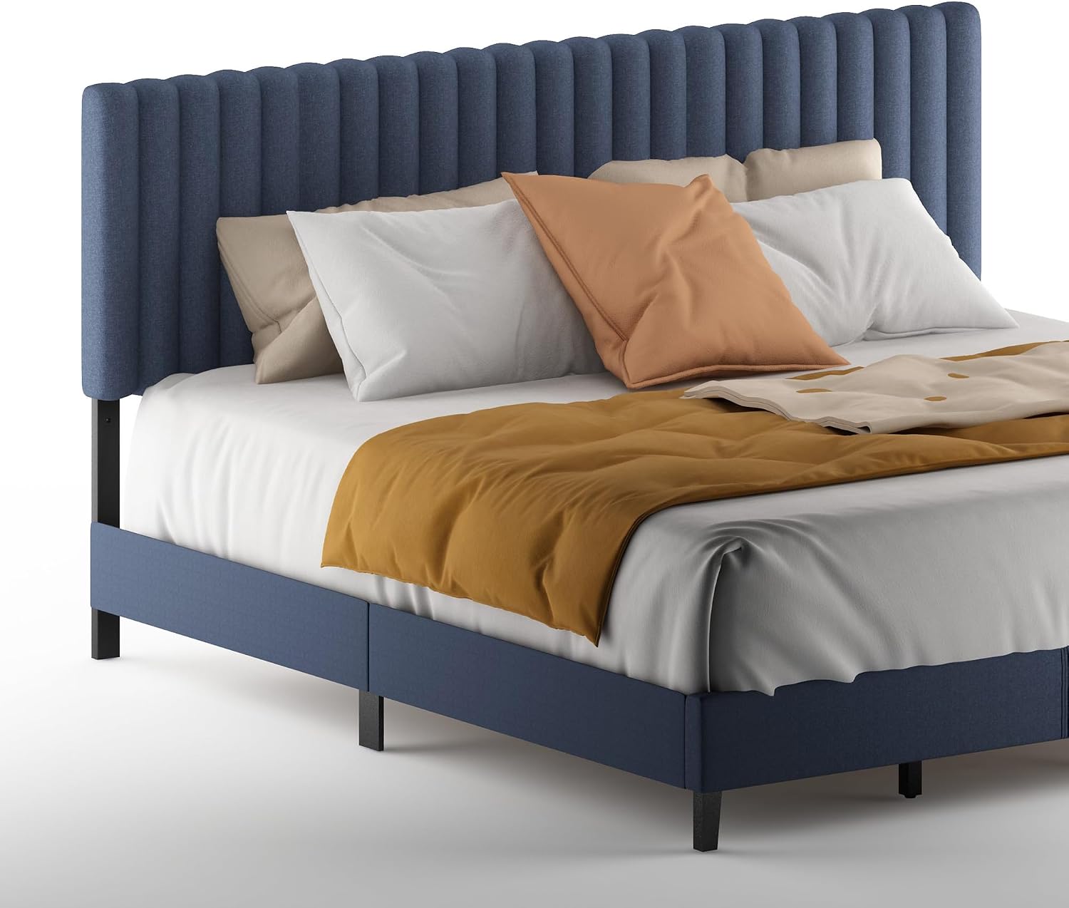 Furinno Roanne Headboard King Size, Tufted Upholstered Wooden Headboard, Bed Frame Mount Head Board, Easy Assembly, for Bedroom, Dorm, Blue Denim