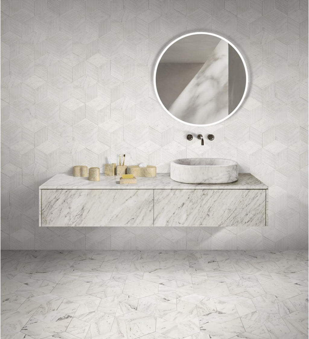 Natural Marble Bathroom Accessories Set, Beige Gold - 6-Piece Set for Modern Home Decor