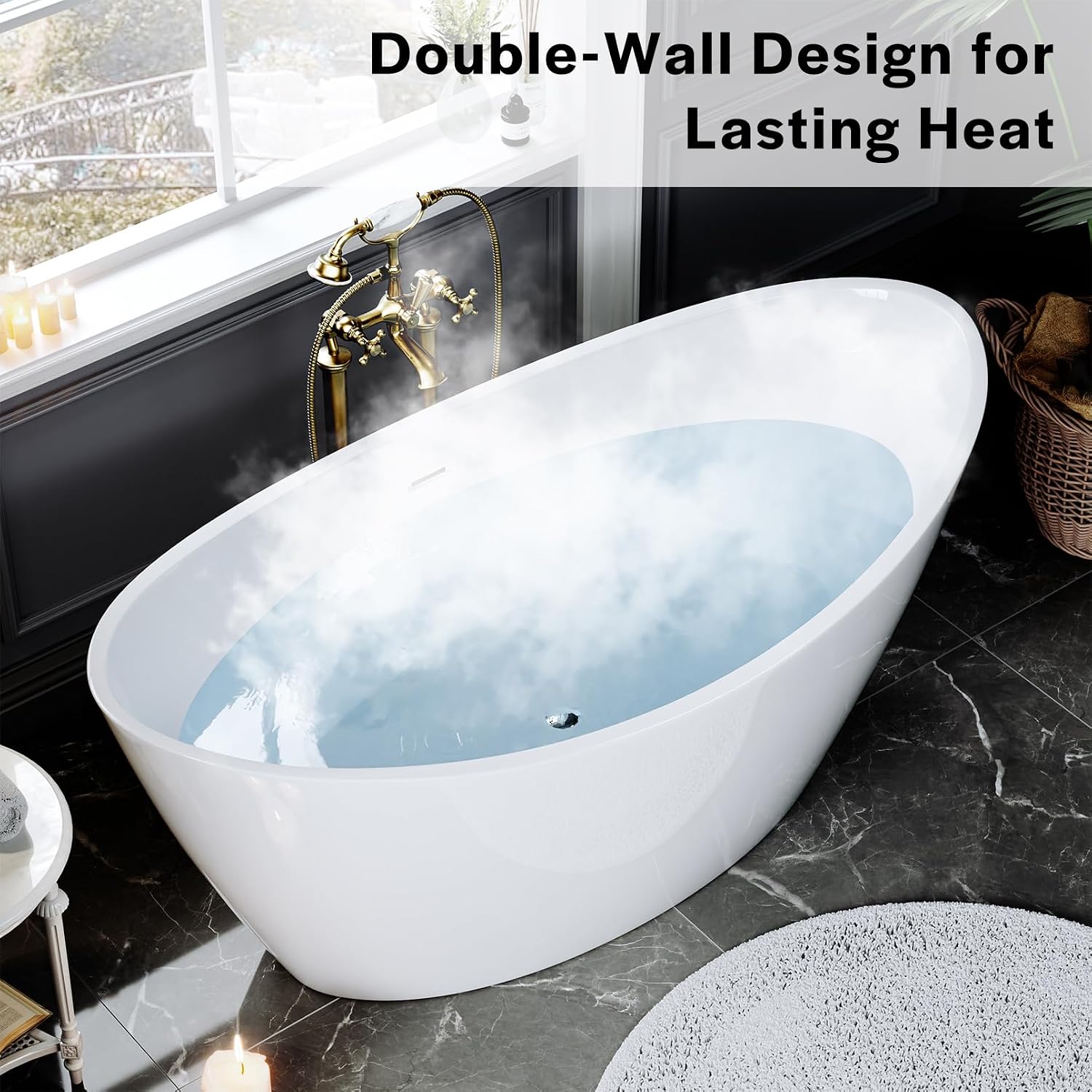 Empava Bathtub, 67' Soaking Tub, Acrylic Free Standing Tub with Center Drain and Overflow, Contemporary Design Bathtub for Bathroom, cUPC Certified, Glossy White