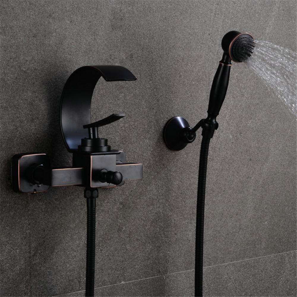 Shower System Waterfall Bathtub Shower Faucet Set Black Bathtub Mixer Tap Dual Contral Shower Wall Mounted Shower Faucet-Black