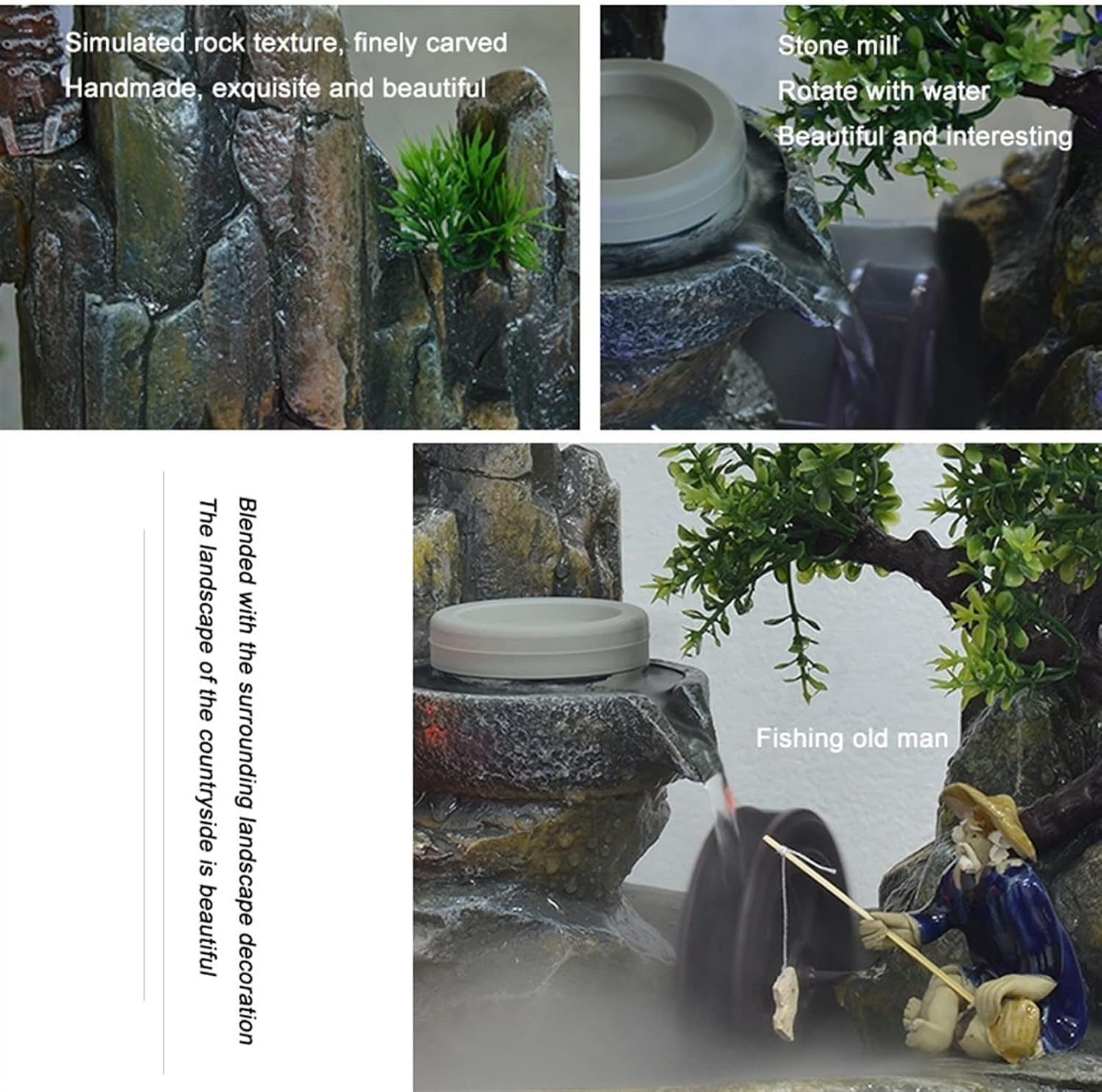 HIHELO Desktop Fountain Tabletop Fountain Rockery Water Fountain Decoration Living Room Decoration Waterfall Fountain Office Desktop Decoration Water Fountain Outdoor (Size : 1)