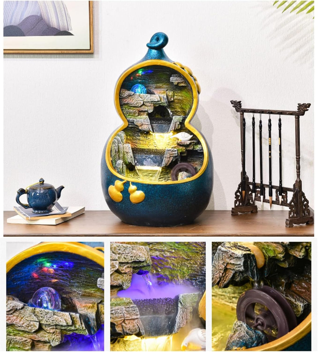 HIHELO Tabletop Fountain Indoor Resin Desktop Fountain Gourd Water Decoration Waterscape Fountain Living Room Desktop Home Desk Decoration Indoor Fountain