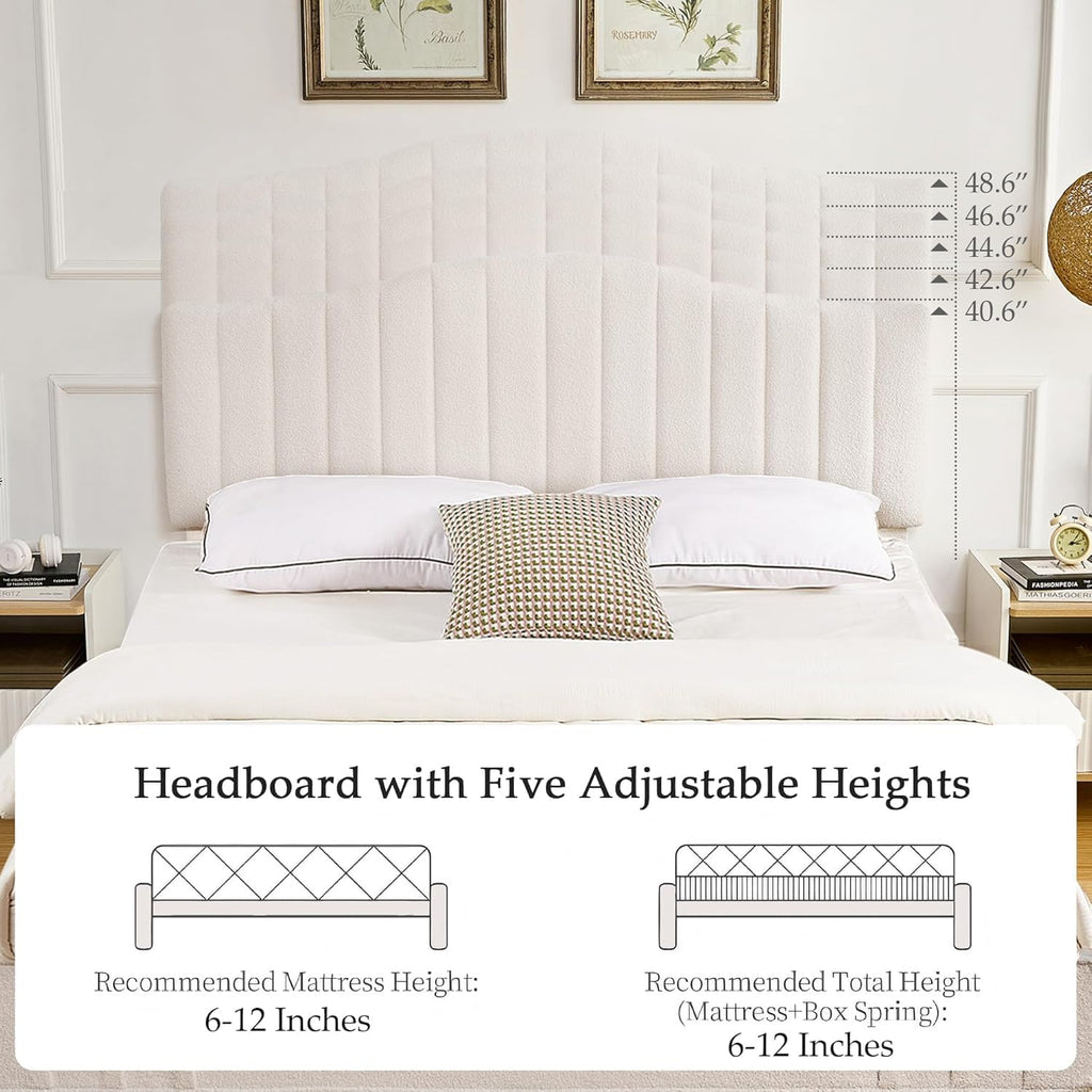 VECELO Full Size Upholstered Platform Bed Frame with Adjustable Teddy Fabric Headboard, Strong Wood Slats, 7.9' Under-Bed Storage, Noise-Free, No Box Spring Needed - Beige