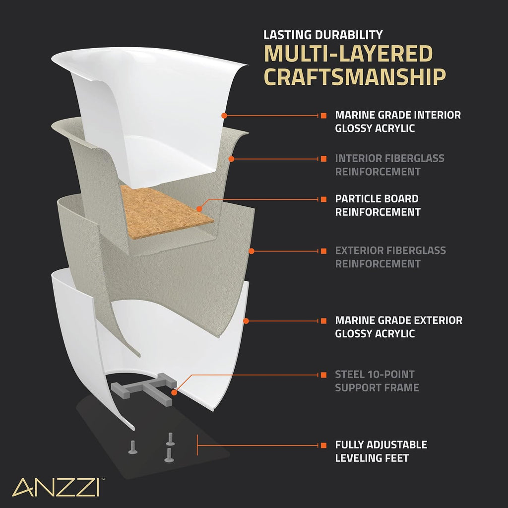 ANZZI 55 Inch Acrylic Freestanding Bathtub In Glossy White | Chand Pre-plumbed Solid Deep Soaker Tub With Built In Overflow And Drain | Soaking Stand Alone Tub 72 Gallons Capacity | FT-AZ098-55BK