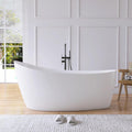 65' Free Standing Tub Bathtub Resin Stone, Solid Surface Freestanding Bathtub, Contemporary Soaking Tub Bathtubs with Overflow and Pop up Drain, Matte White