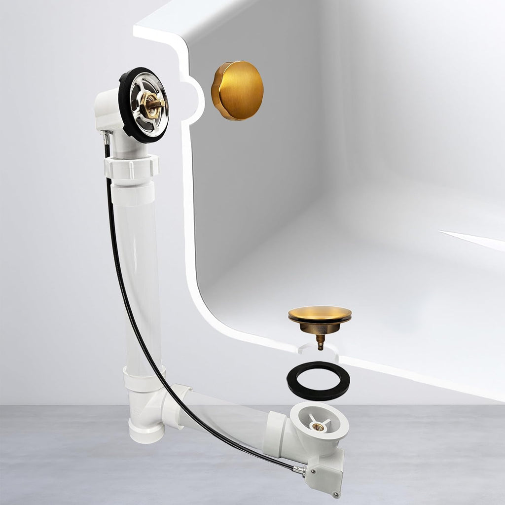 Westbrass A50P35BJ-18 1-1/2' Sch. 40 PVC 35' Cable Driven Bath Waste Kit with Ball Joint Head and Brass Trim Drain Kit, Brushed Bronze