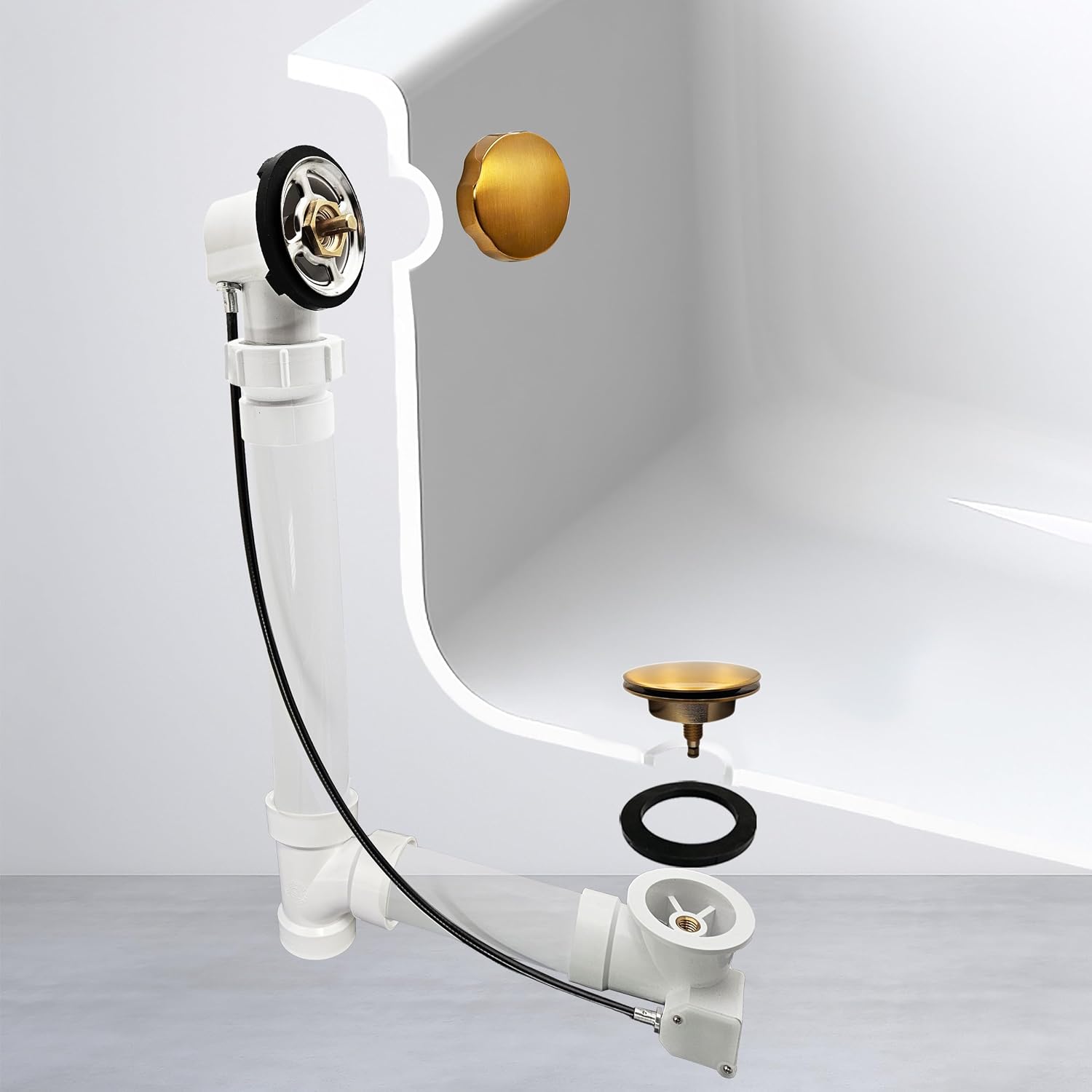 Westbrass A50P35BJ-18 1-1/2' Sch. 40 PVC 35' Cable Driven Bath Waste Kit with Ball Joint Head and Brass Trim Drain Kit, Brushed Bronze
