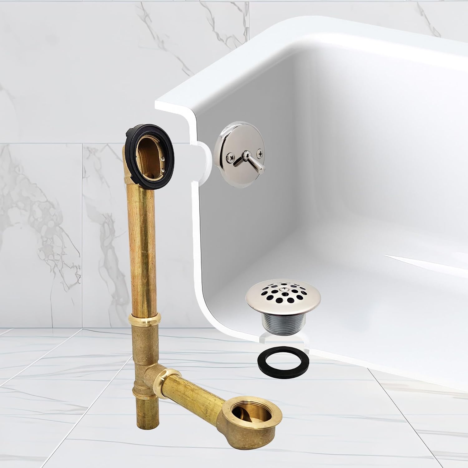 Westbrass A323-26 14' Bath Waste & Overflow Assembly with Trip Lever and Beehive Strainer Grid Drain, Polished Chrome