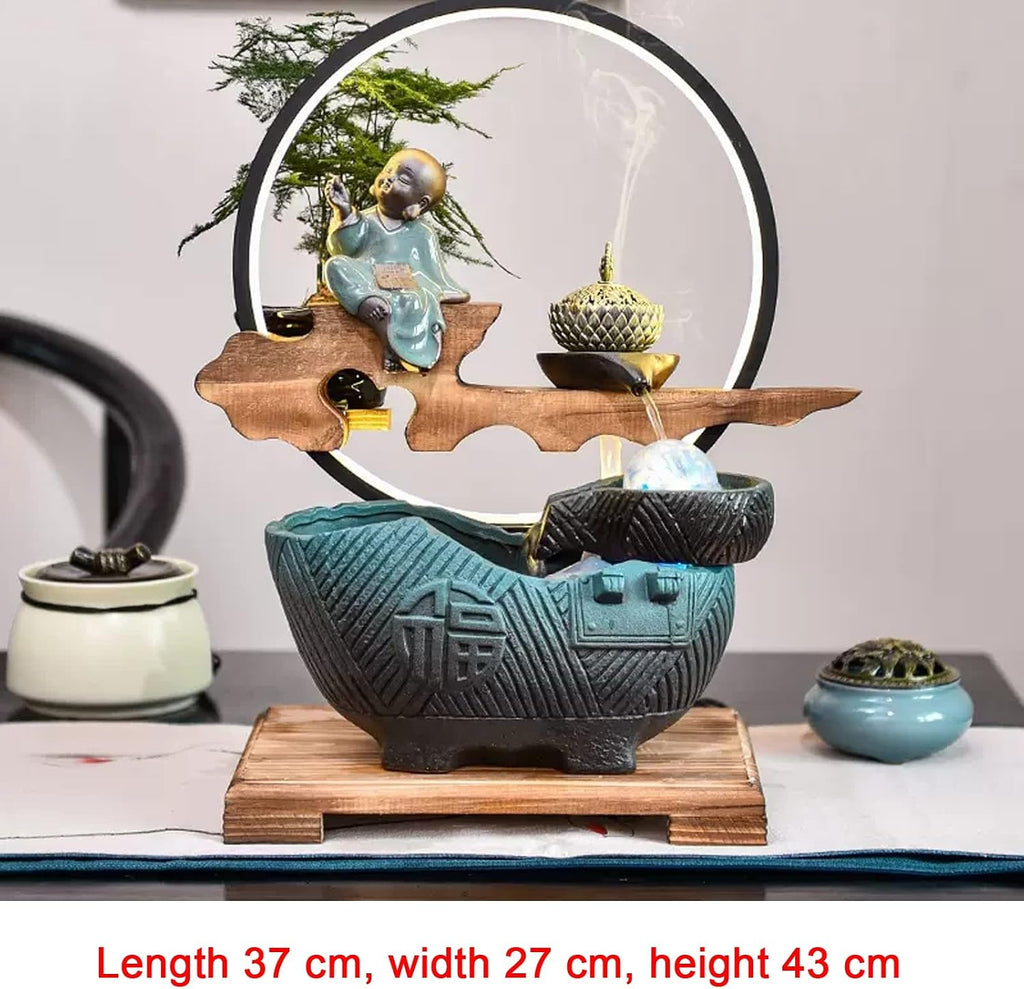 Table fountain Indoor Fountain Tabletop Fountain with LED Lights and Rolling Ball Feng Shui Zen Waterfall Fountains Relaxation Water Feature Meditation Desktop Fountain for Home Office Decor Fountains