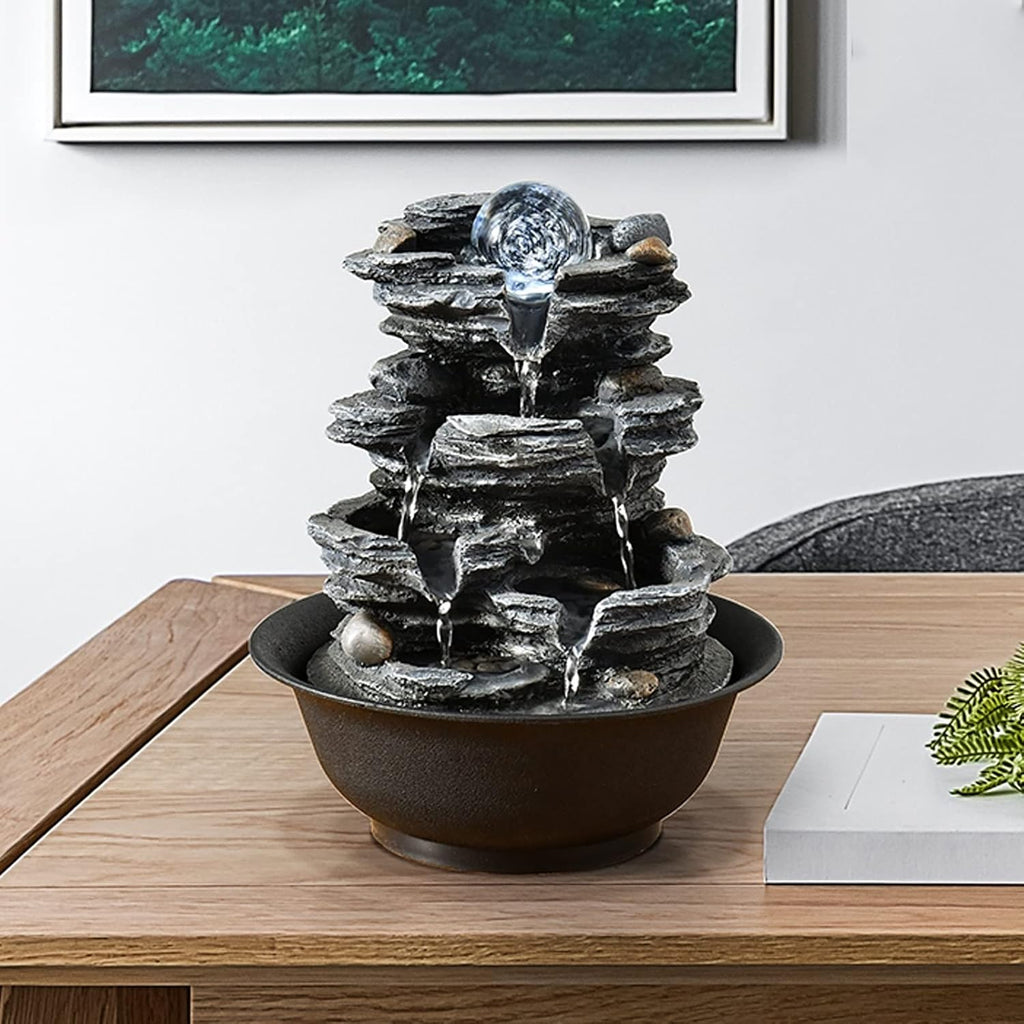 HIHELO Desktop Fountain Tabletop Fountain Resin Rock Waterfall Meditation Fountain Indoor Office Home Bedroom Desktop Fountain Water Fountain Outdoor