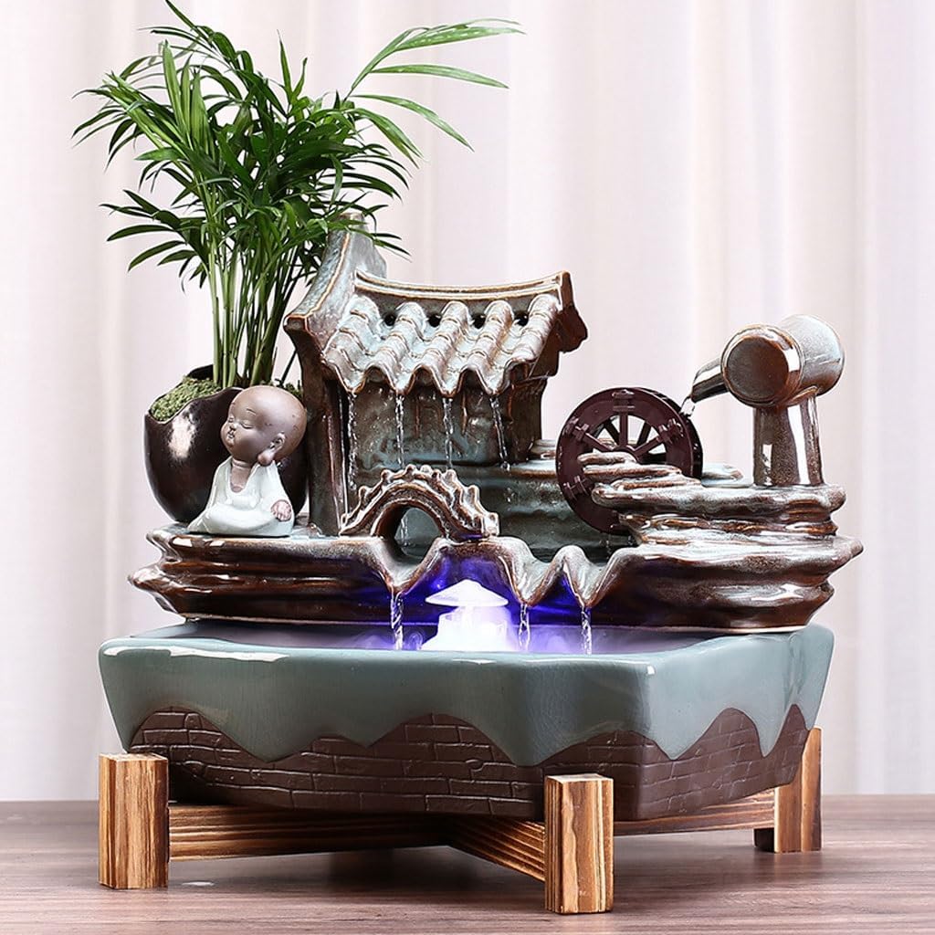 GUERNSEY Tabletop Fountain Tabletop Fountains Chinese Style Ceramic Water Ornaments Home Living Room Desktop Fountain Study Desktop Xunhua Water Fountain Indoor Fountain