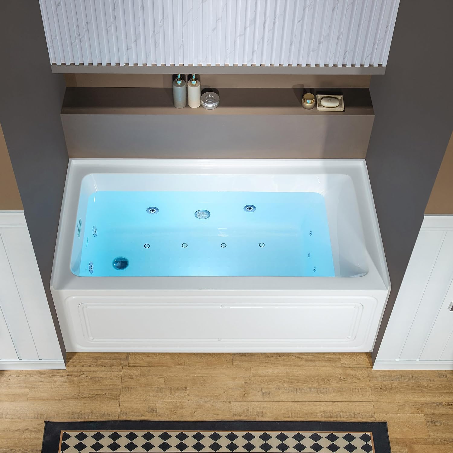 WOODBRIDGE 60' x 30' Alcove Acrylic Rectangular Whirlpool and Air Heated Tub in White with Left Drain, Polished Chrome Finish Trim and Drain Kit Included, DF501-L-CH01