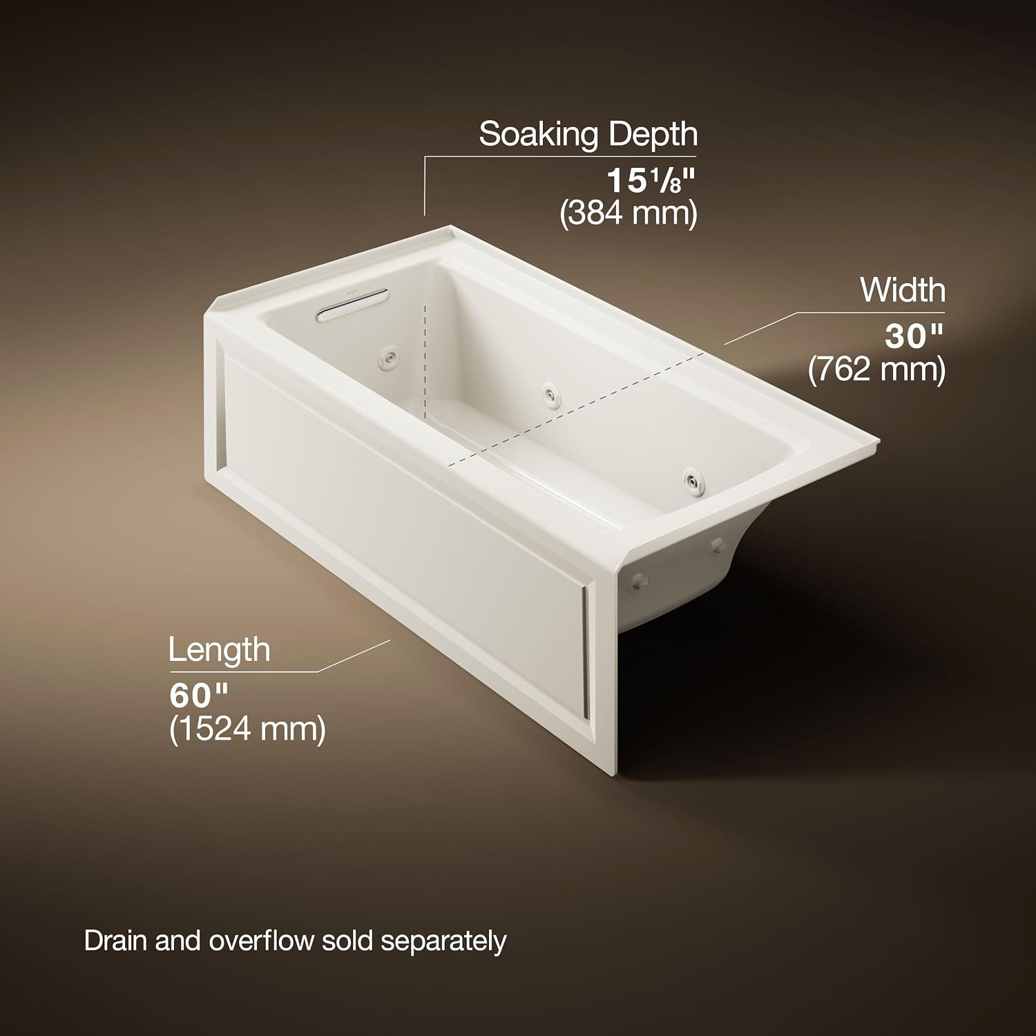 KOHLER K-1947-LA-96 Archer 60' x 30' Alcove Whirlpool with Integral Apron, Tile Flange and Left-Hand Drain, Biscuit