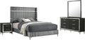 Coaster Home Furnishings Lucia Modern Classic 4-Piece Bedroom Set Velvet Upholstered Queen Size Wingback Bed Frame 61-inch Headboard Grey and Black 224991Q-S4