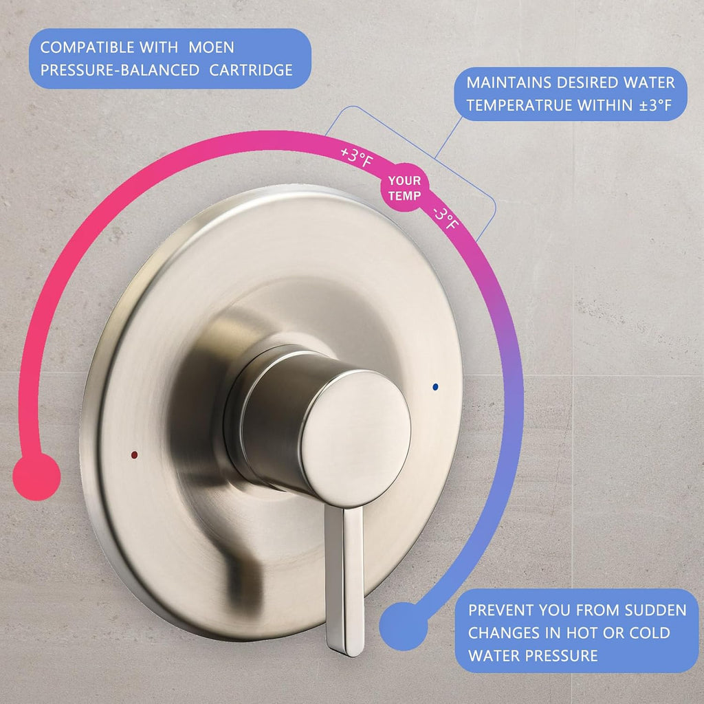 Tearel Replacement for Moen Posi Temp Shower Valve and Trim Kit, Complete Set for Tub and Shower Faucet, Includes Valve Body, Handle, Escutcheon Plate, Tub Spout, Brushed Nickel
