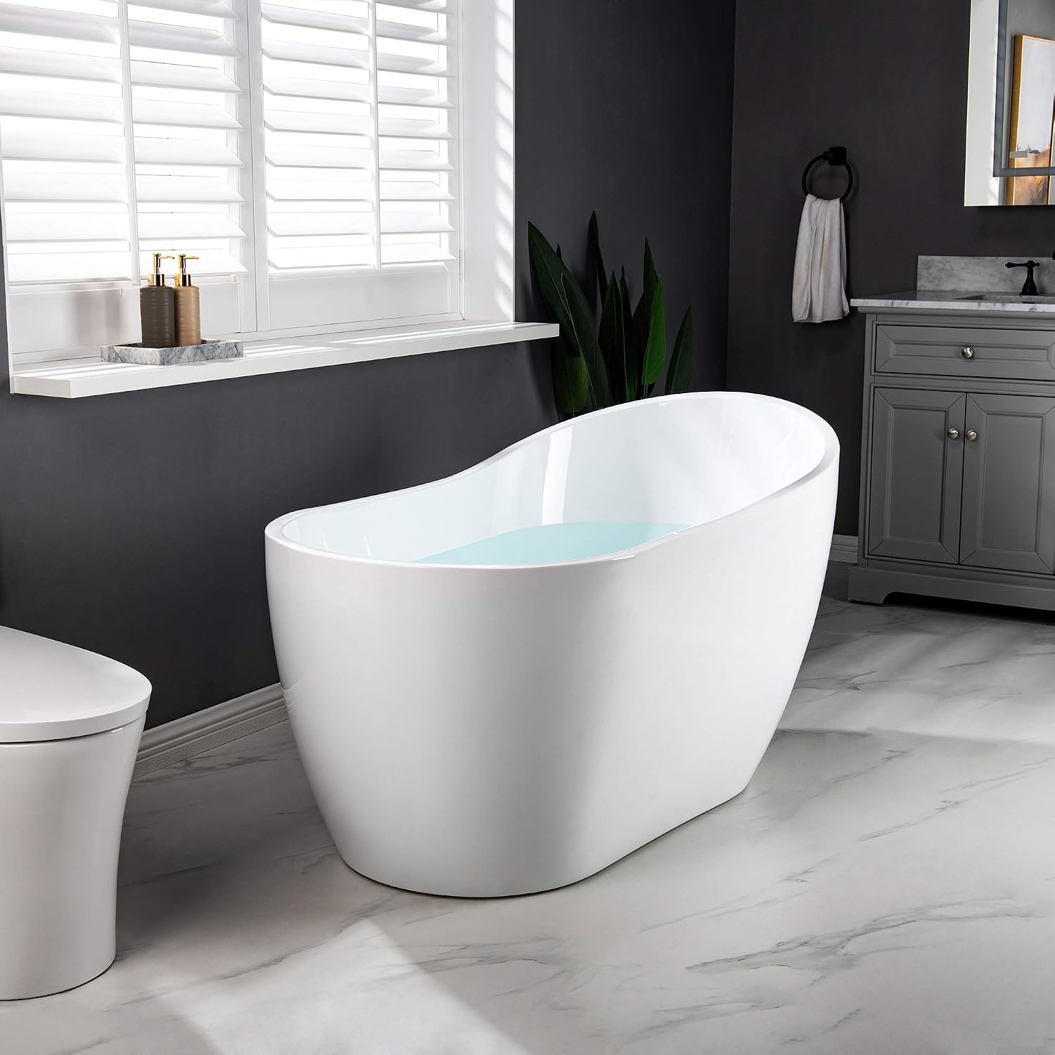 WOODBRIDGE 54' Acrylic Freestanding Bathtub Contemporary Soaking White Tub with Chrome Overflow and Drain，BTA1507 -C-Drain &O