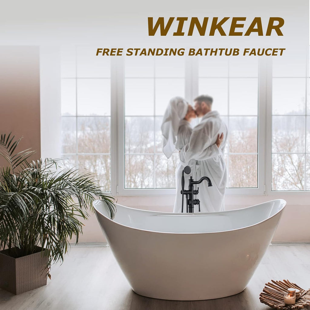 Roman Bathroom Faucet Set, Centerset Sink Faucet 2 Hole with Pop Up Drain, Free Standing Tub Faucet Filler with High Pressure Handheld Shower, Matte Black