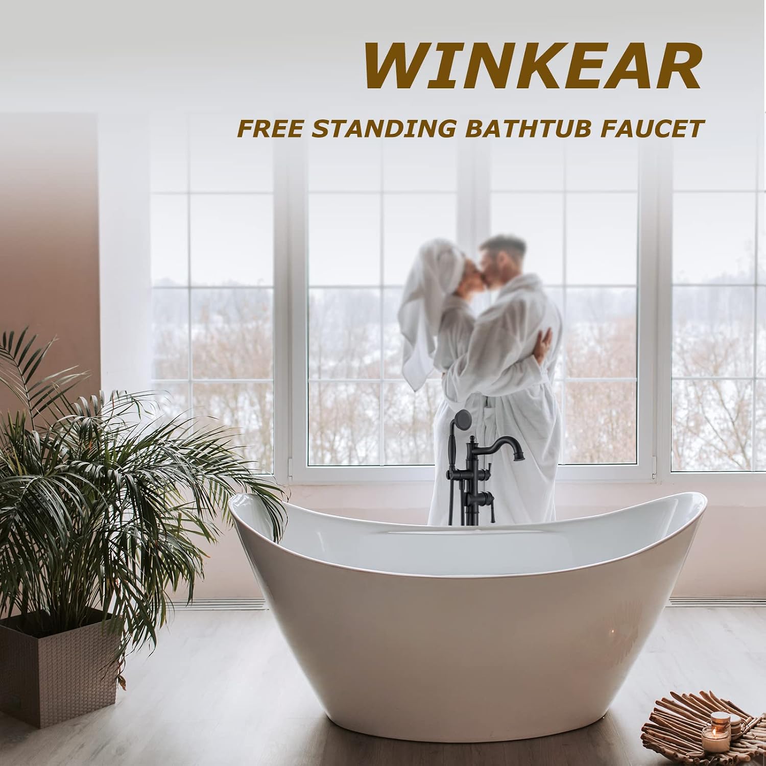 Roman Bathroom Faucet Set, Centerset Sink Faucet 2 Hole with Pop Up Drain, Free Standing Tub Faucet Filler with High Pressure Handheld Shower, Matte Black