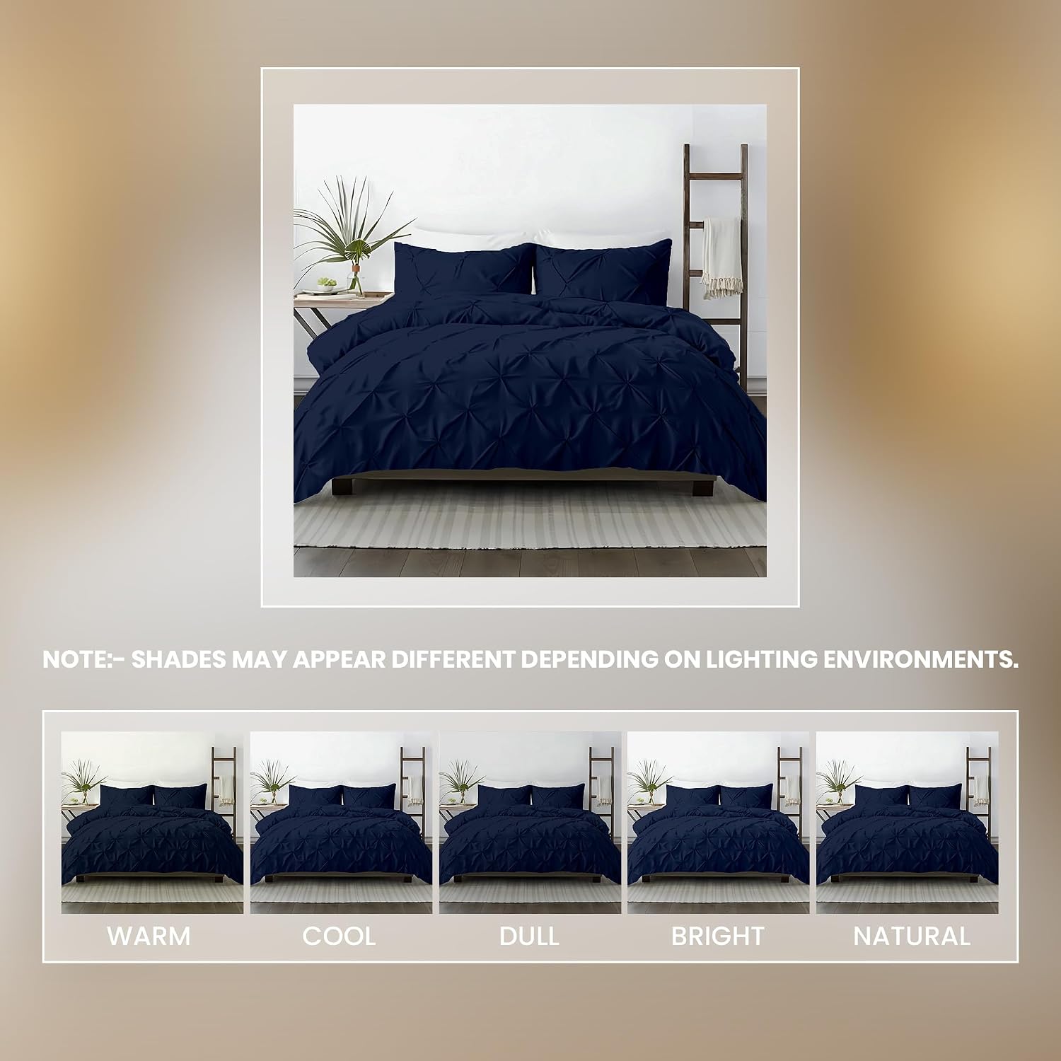Kotton Culture Custom Pinch Pleated -Pintuck Duvet Cover - 100% Egyptian Cotton 600 Thread Count Decorative Customize Comforter Cover(Desired Dimensions) - Zipper Closure & 7 Internal Ties - Navy Blue