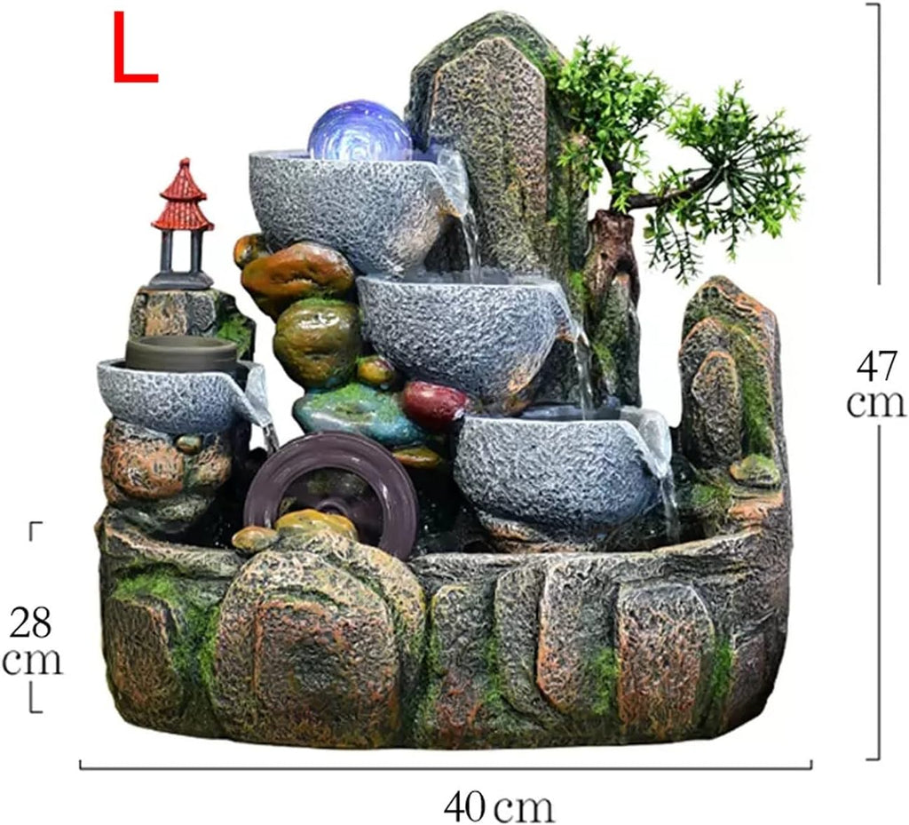 HIHELO Desktop Fountain 3 Tier Tabletop Fountain with Cascading Rocks Waterfall and Water Mist for Office Home Bedroom Study Room Decoration Water Fountain Outdoor (Size : Large)