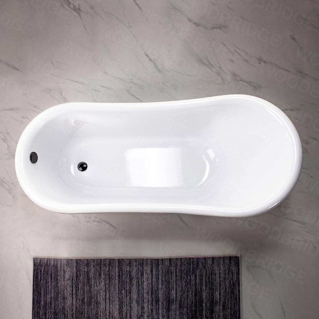 WOODBRIDGE 67' Heavy Duty Acrylic Slipper Clawfoot Bath Tub with Matte Black Feet + Matte Black Drain &Overflow