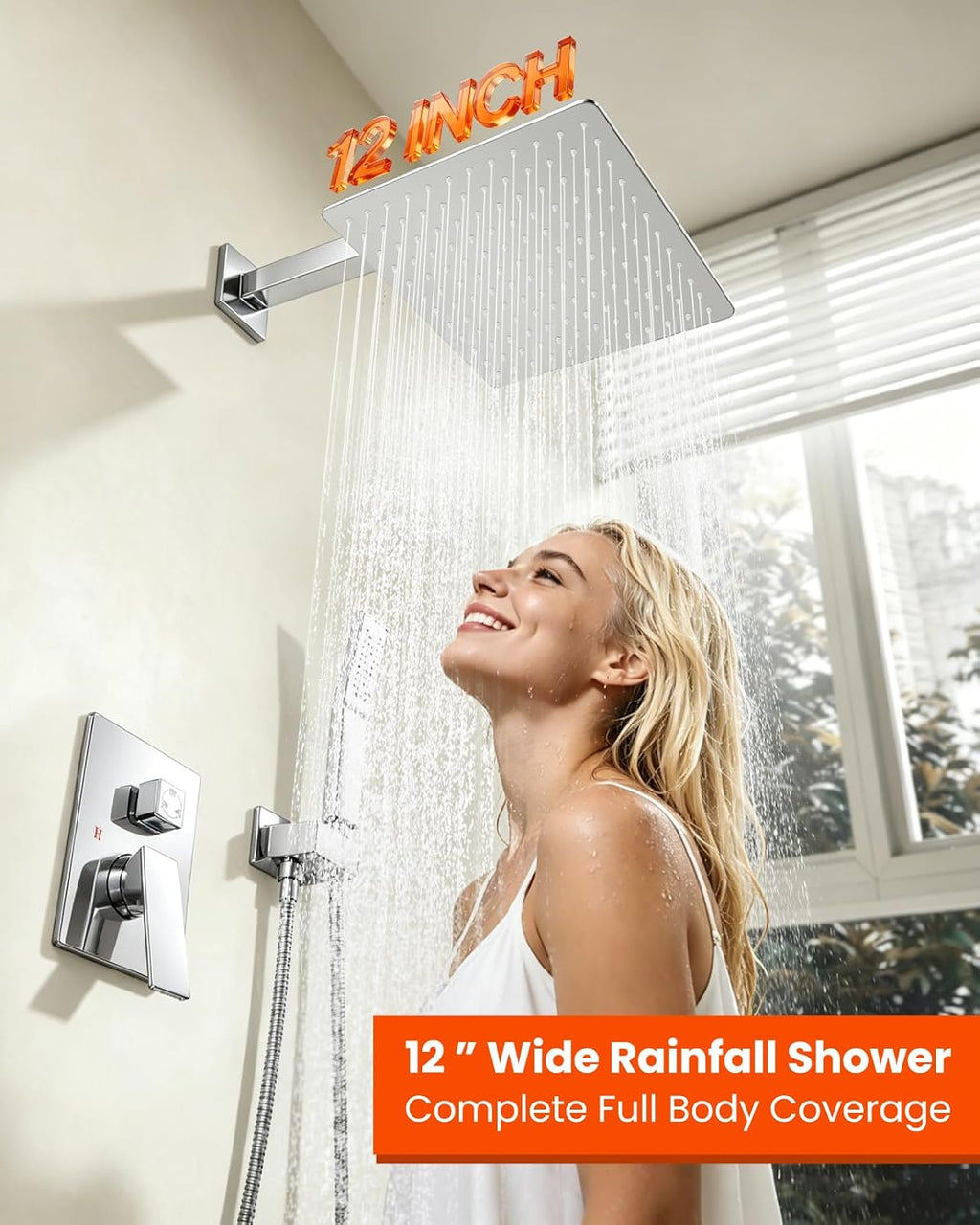 gotonovo Shower System with Tub Spout,Waterfall Tub Shower Faucet Set for Bathroom Head and Handle Set Wall Mounted 3 Function Rough-in Valve and Trim Included 12 inch Shower Head Polished Chrome