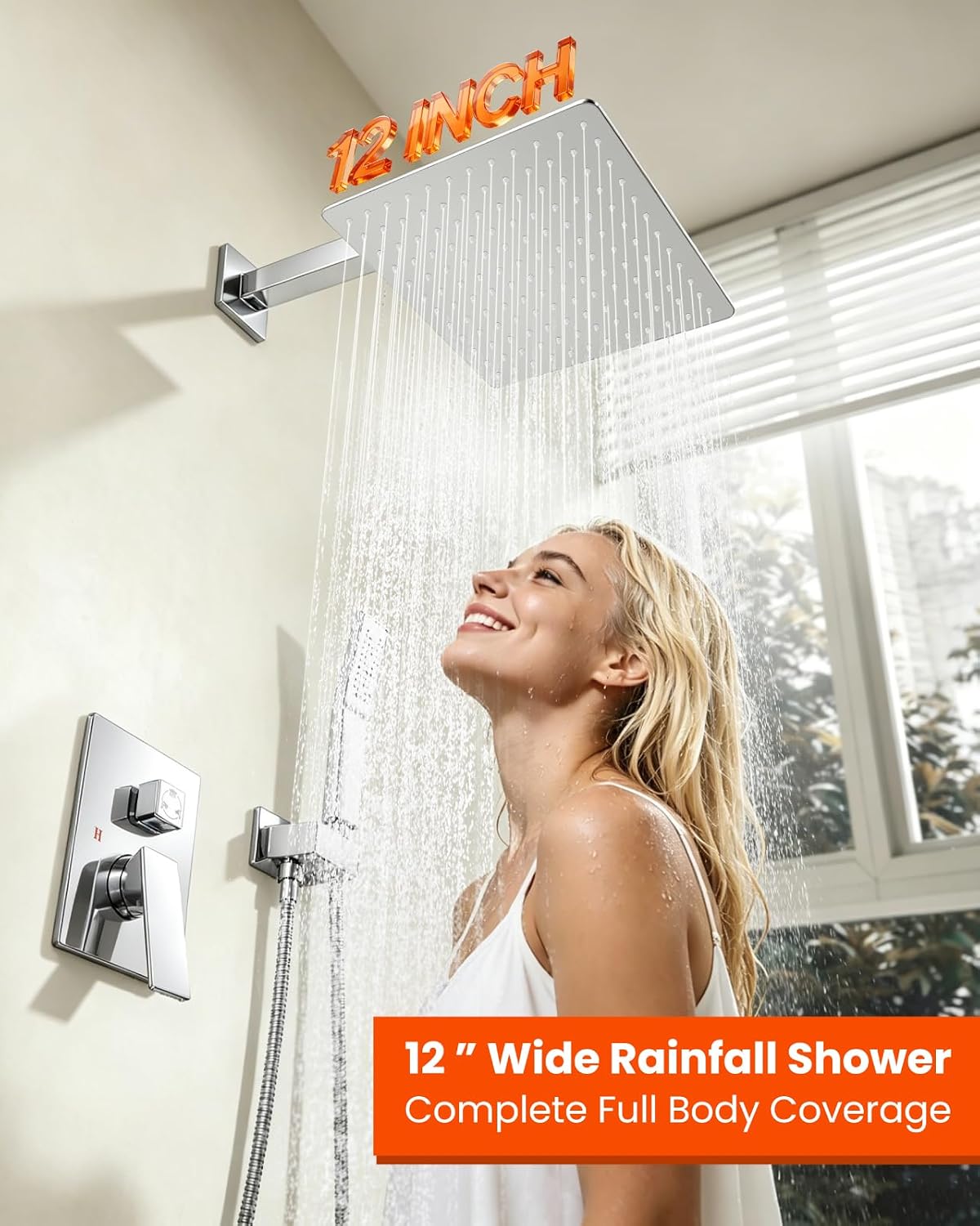 gotonovo Shower System with Tub Spout,Waterfall Tub Shower Faucet Set for Bathroom Head and Handle Set Wall Mounted 3 Function Rough-in Valve and Trim Included 12 inch Shower Head Polished Chrome