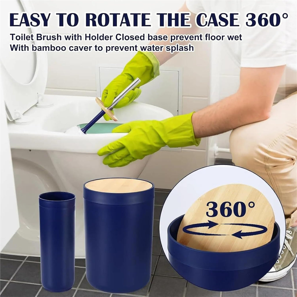 Bathroom Accessories Set Navy Blue Bathroom Decor Sets with Trash Can,Toilet Brush,Toothbrush Holder, Lotion Soap Dispenser,