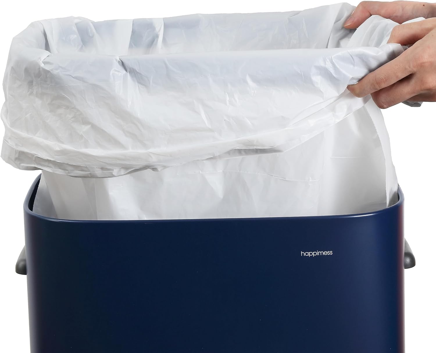 happimess HPM1017J Tammi Kitchen 14.5-Gallon Slim Metal Push Button Trash Can for Home, Kitchen, Laundry Room, Office, Bedroom, Bathroom, Denim Blue