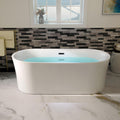 WOODBRIDGE 67' Acrylic Freestanding Bathtub Contemporary Soaking Tub with Matte Black Overflow and Drain,White Tub,B0057-MB
